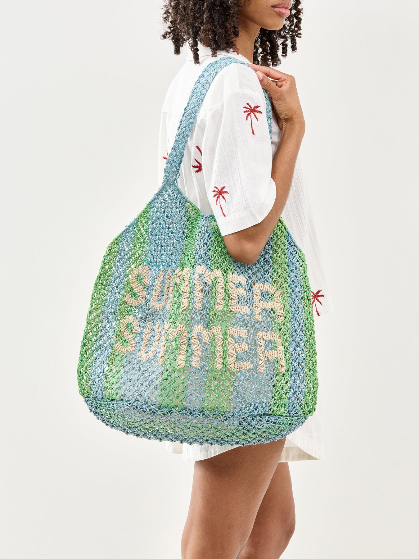 Drew Summer Raffia Tote Bag Blue