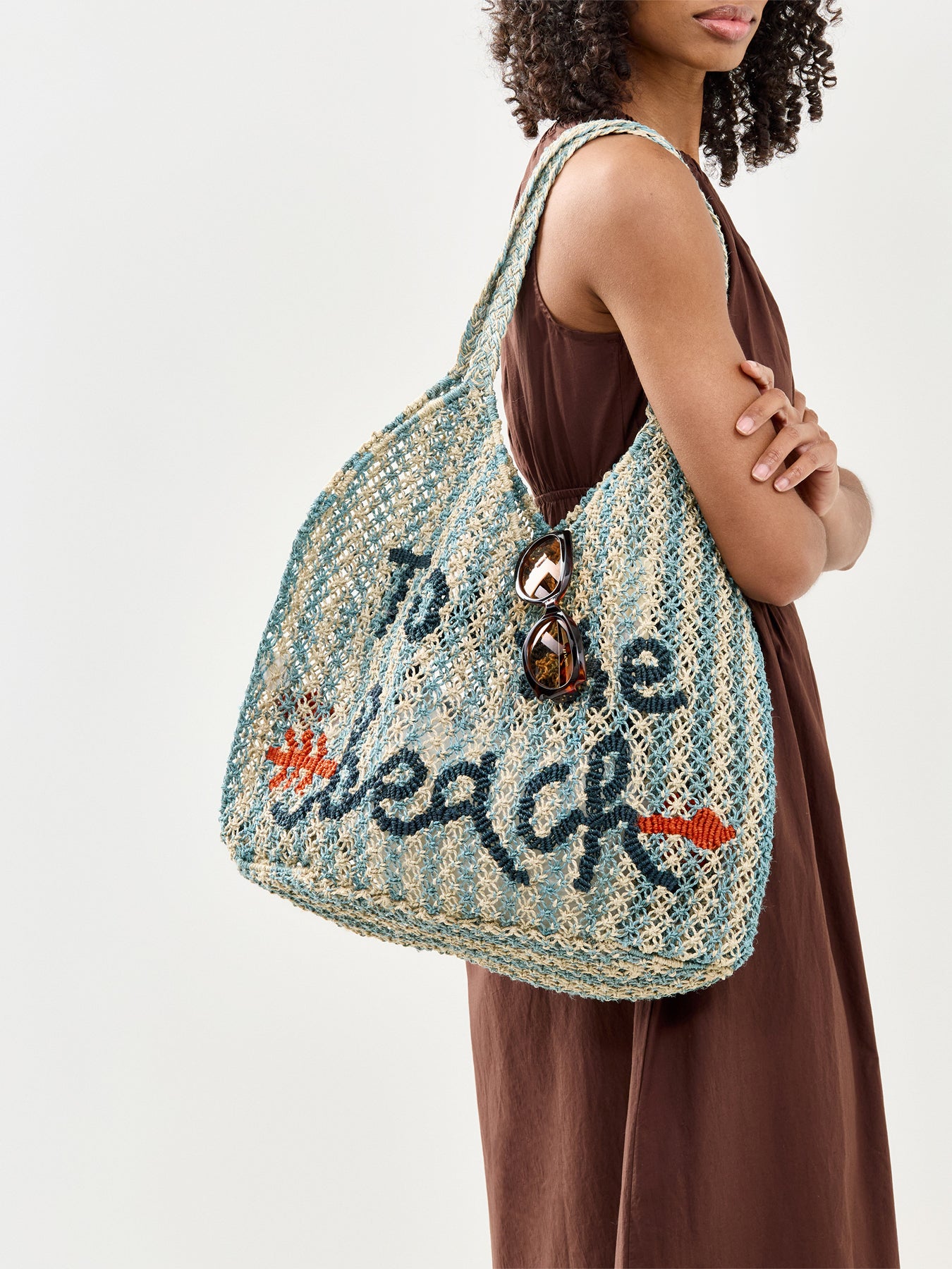 Drew To The Beach Raffia Tote Bag Blue
