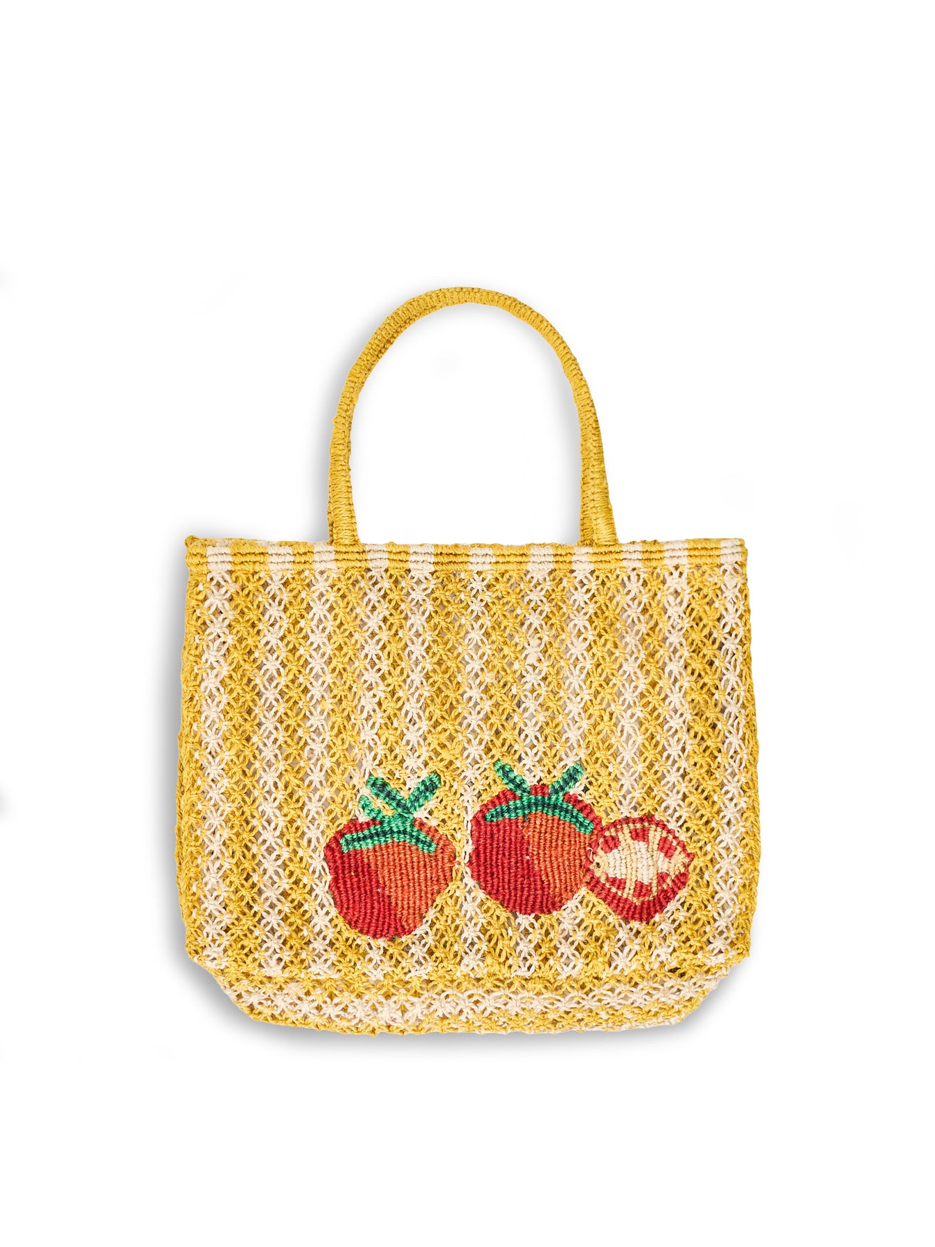 Small Tomatoes Raffia Tote Bag Yellow