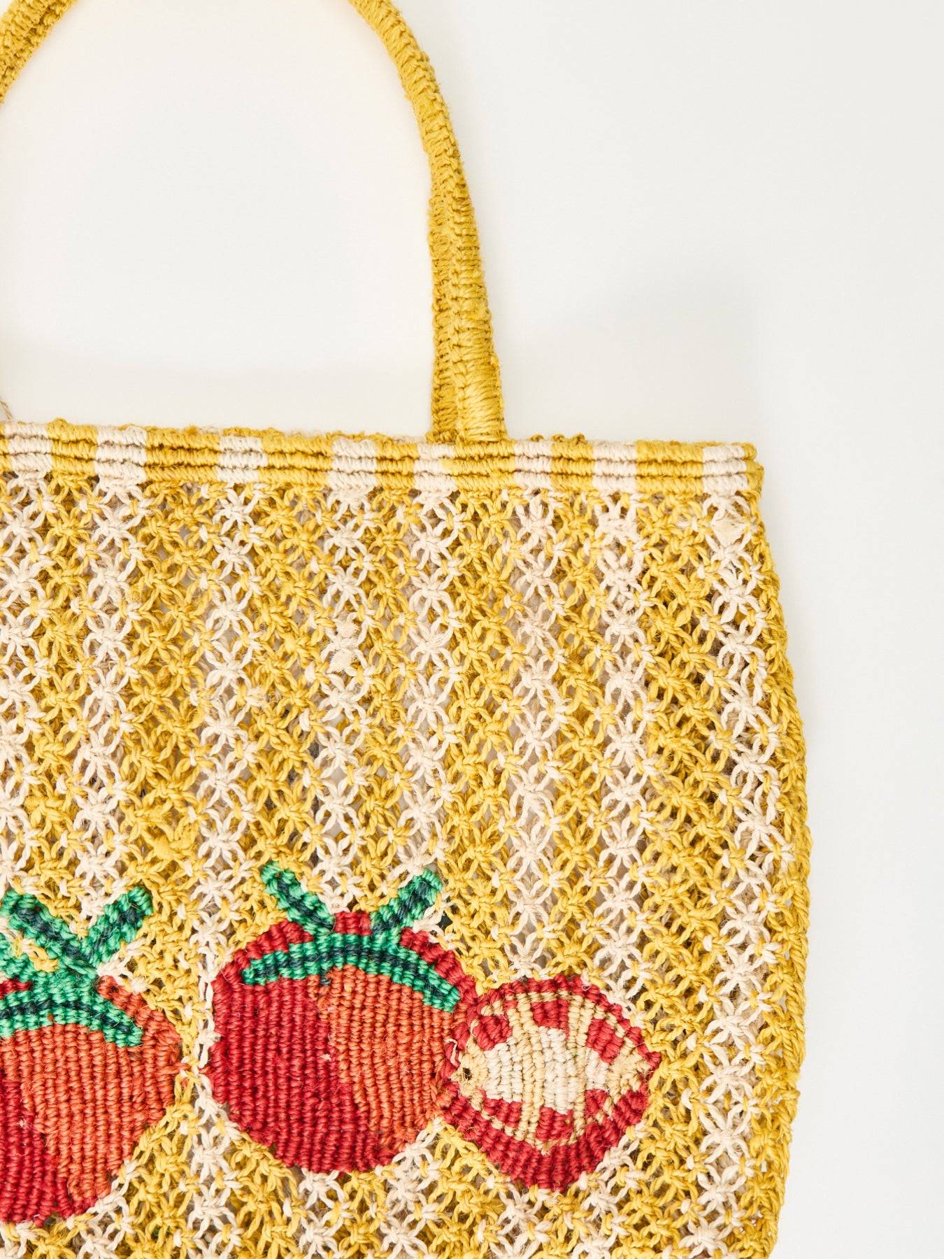Small Tomatoes Raffia Tote Bag Yellow