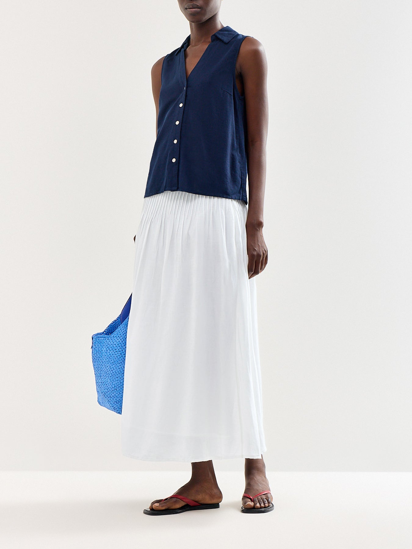 Sleeveless V-Neck Blouse Navy