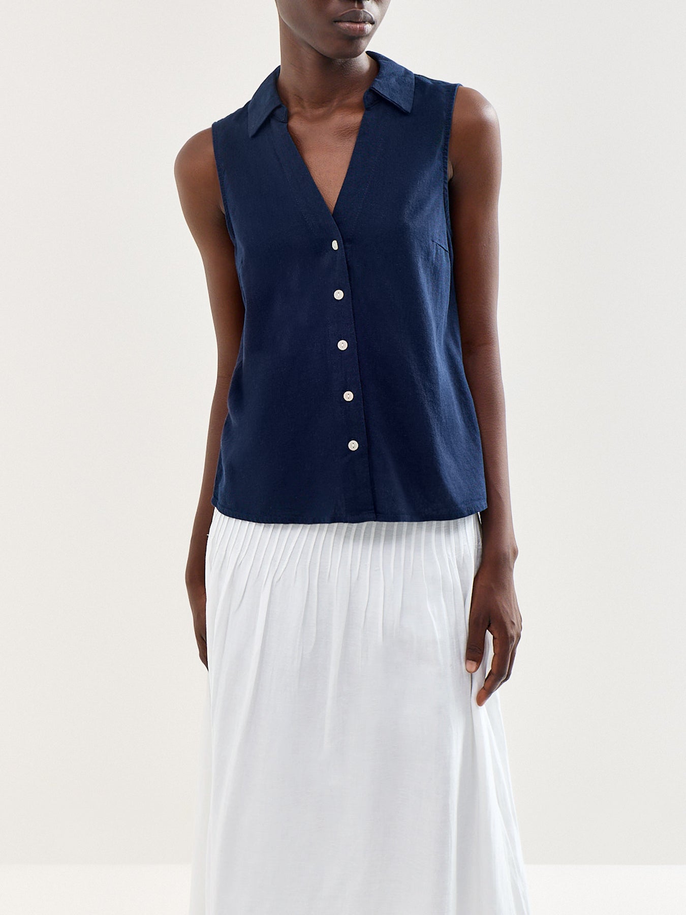 Sleeveless V-Neck Blouse Navy