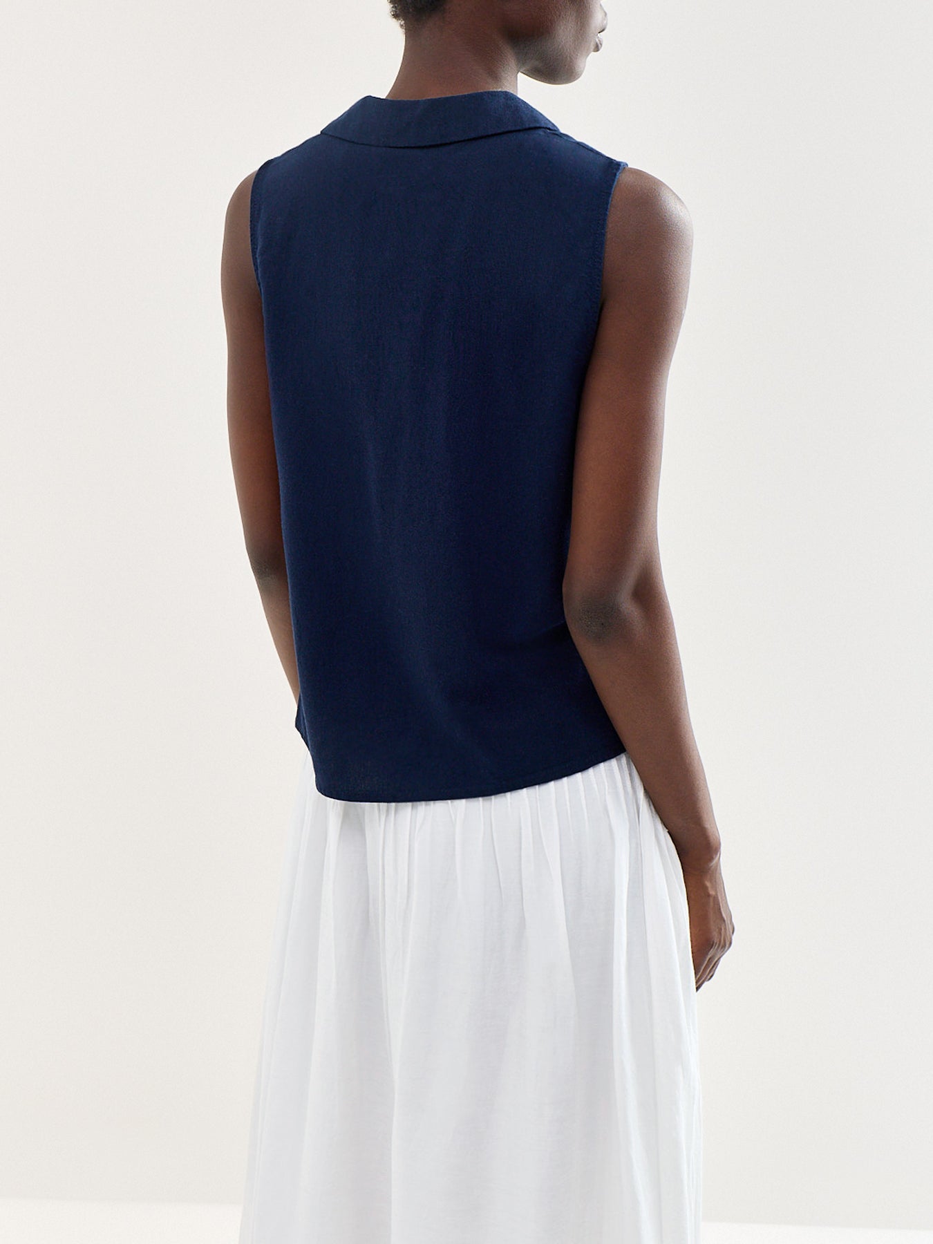 Sleeveless V-Neck Blouse Navy