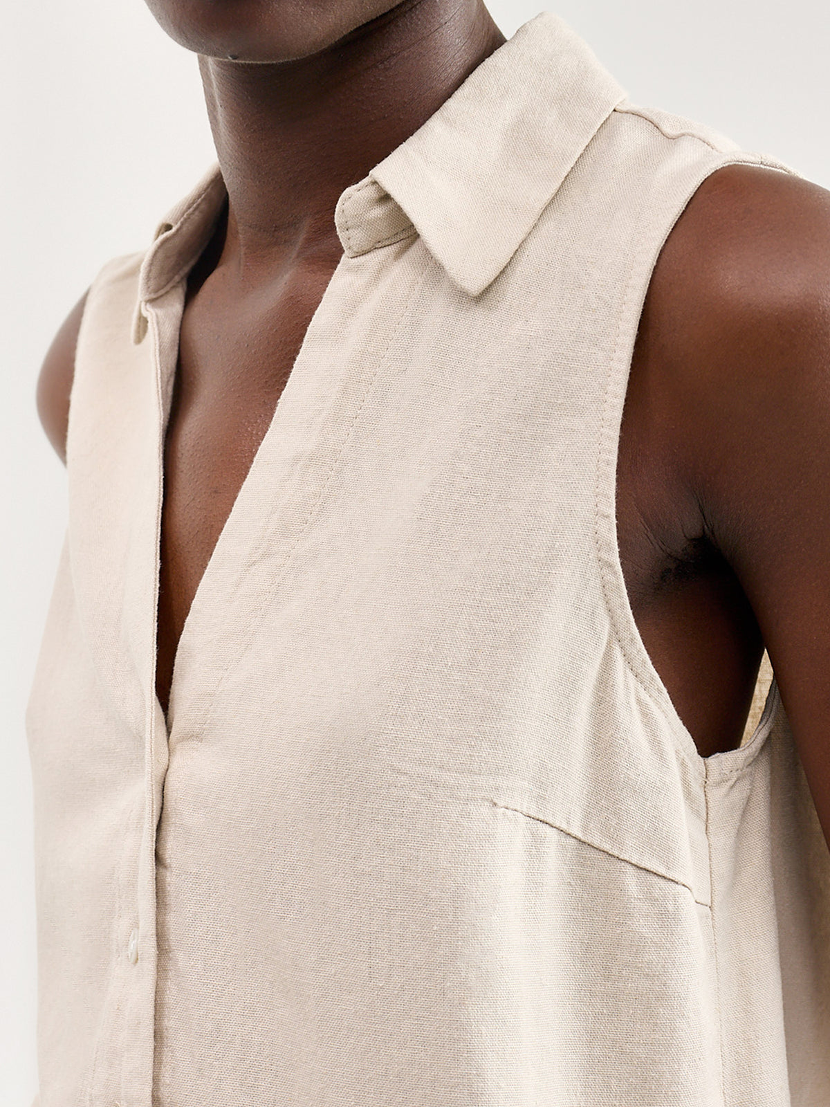 Sleeveless V-Neck Blouse Beige
