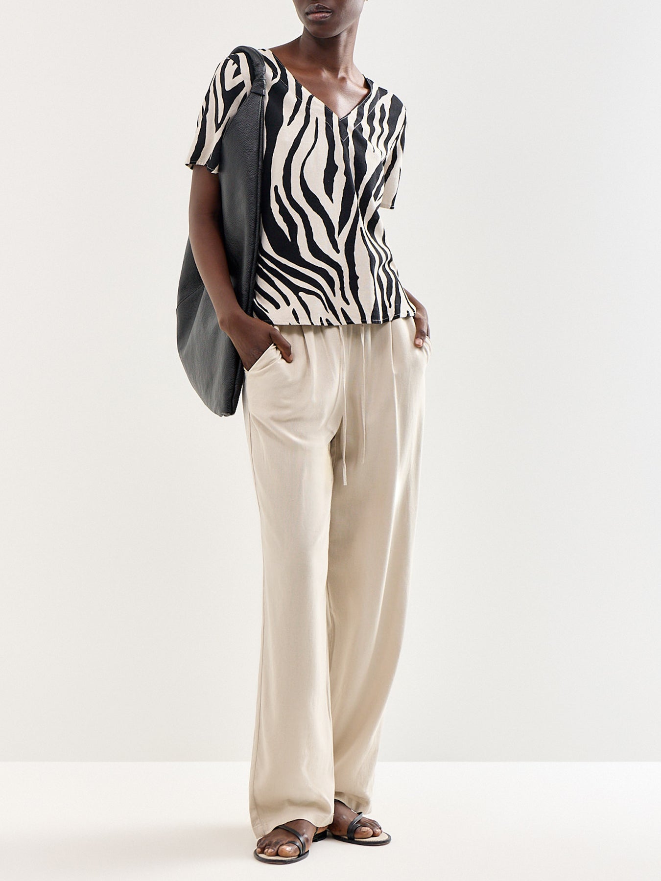 Jesmilo High Waisted Wide Leg Trousers Beige