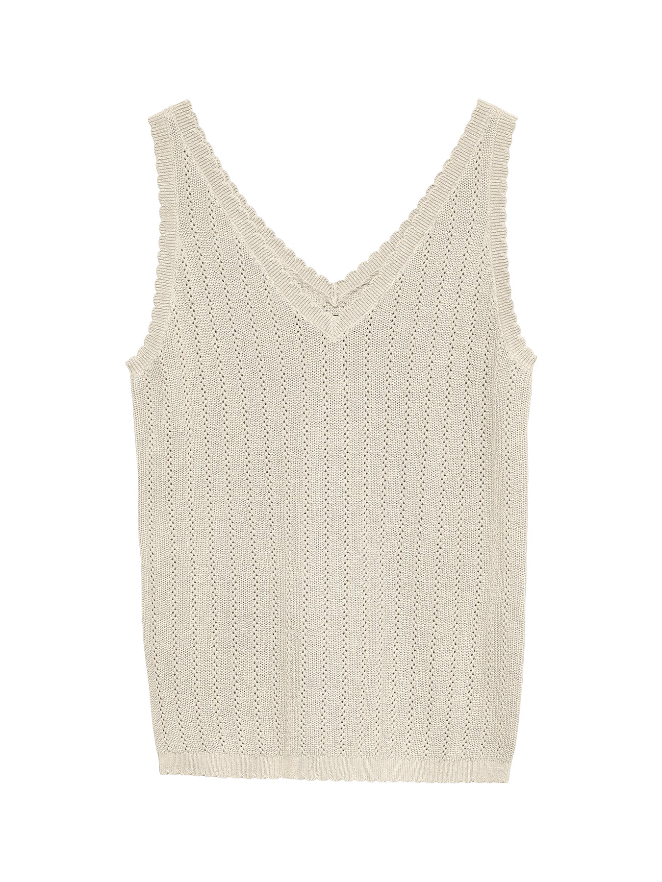 Pointelle V-Neck Tank Top Beige