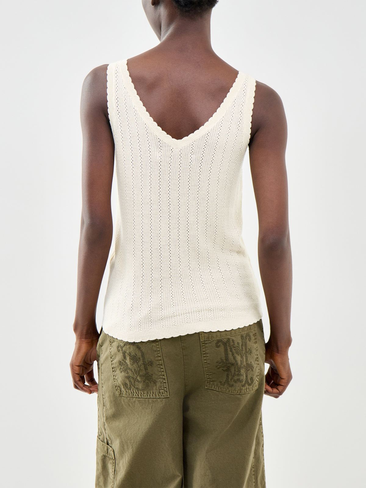 Pointelle V-Neck Tank Top Beige