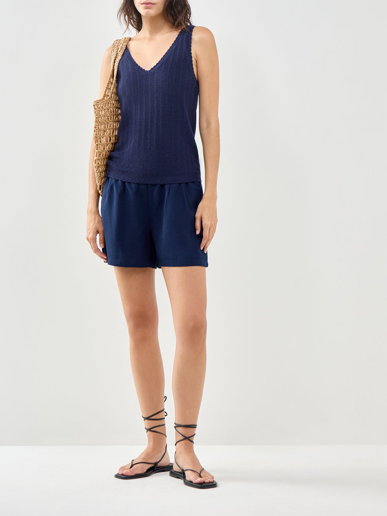 Pointelle V-Neck Tank Top Navy