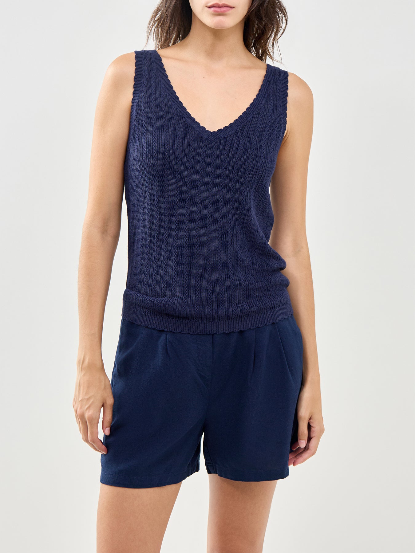 Pointelle V-Neck Tank Top Navy
