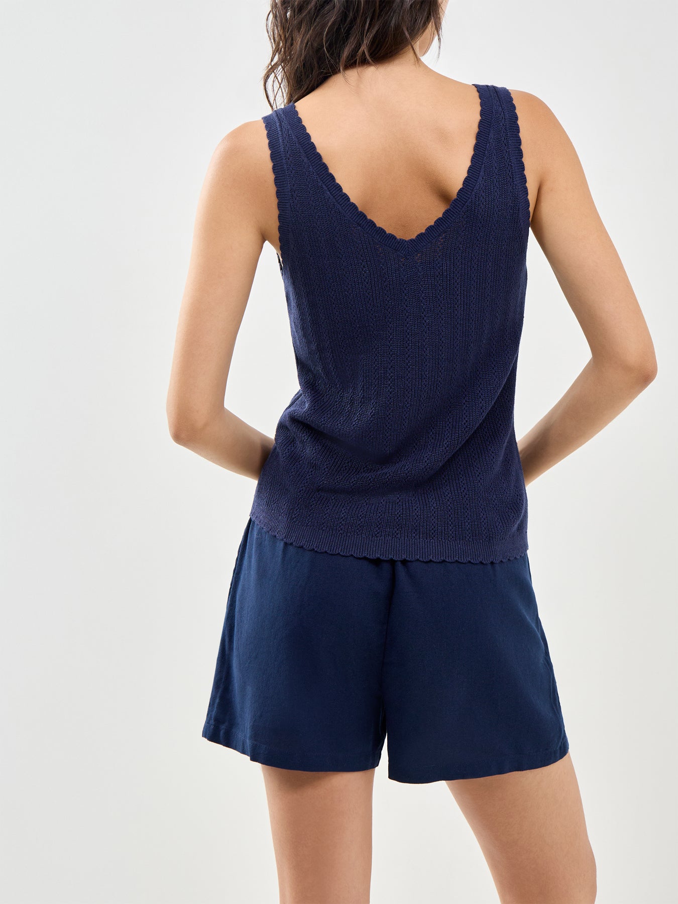 Pointelle V-Neck Tank Top Navy