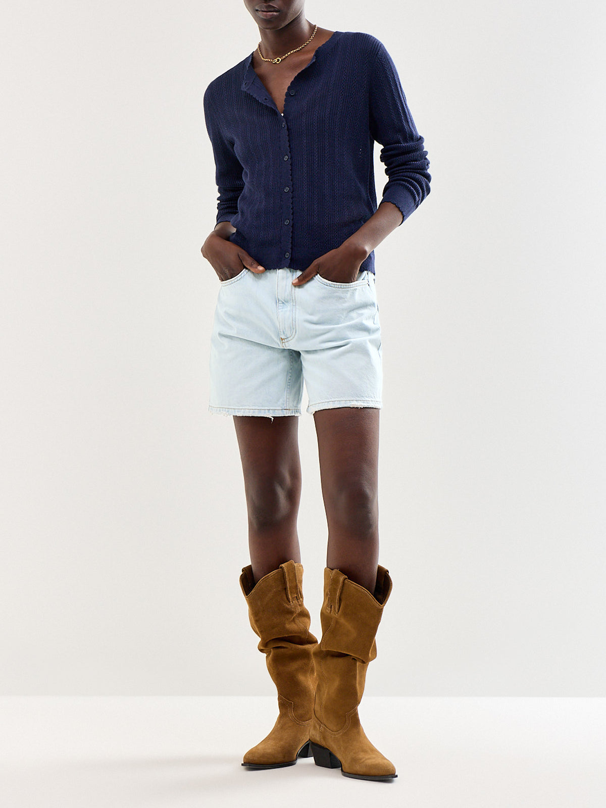 Newlex Pointelle Cardigan Navy