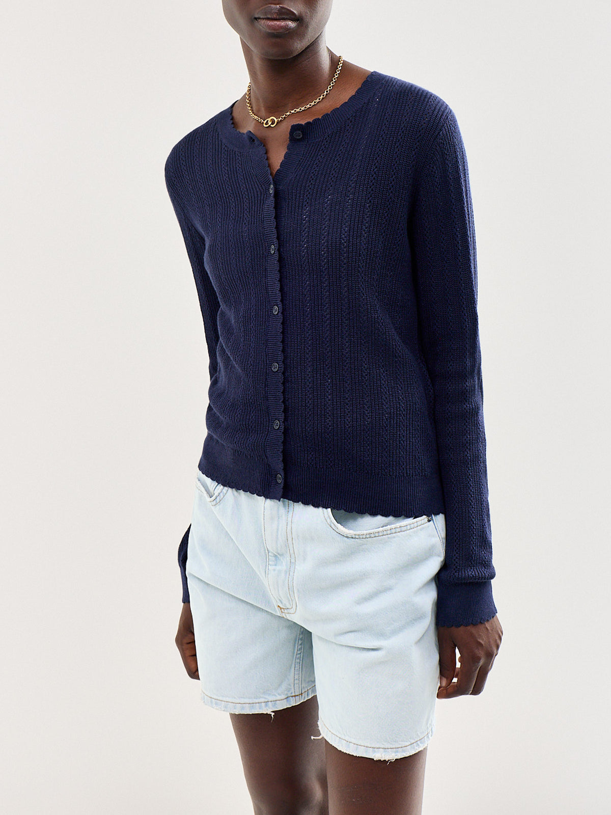 Newlex Pointelle Cardigan Navy