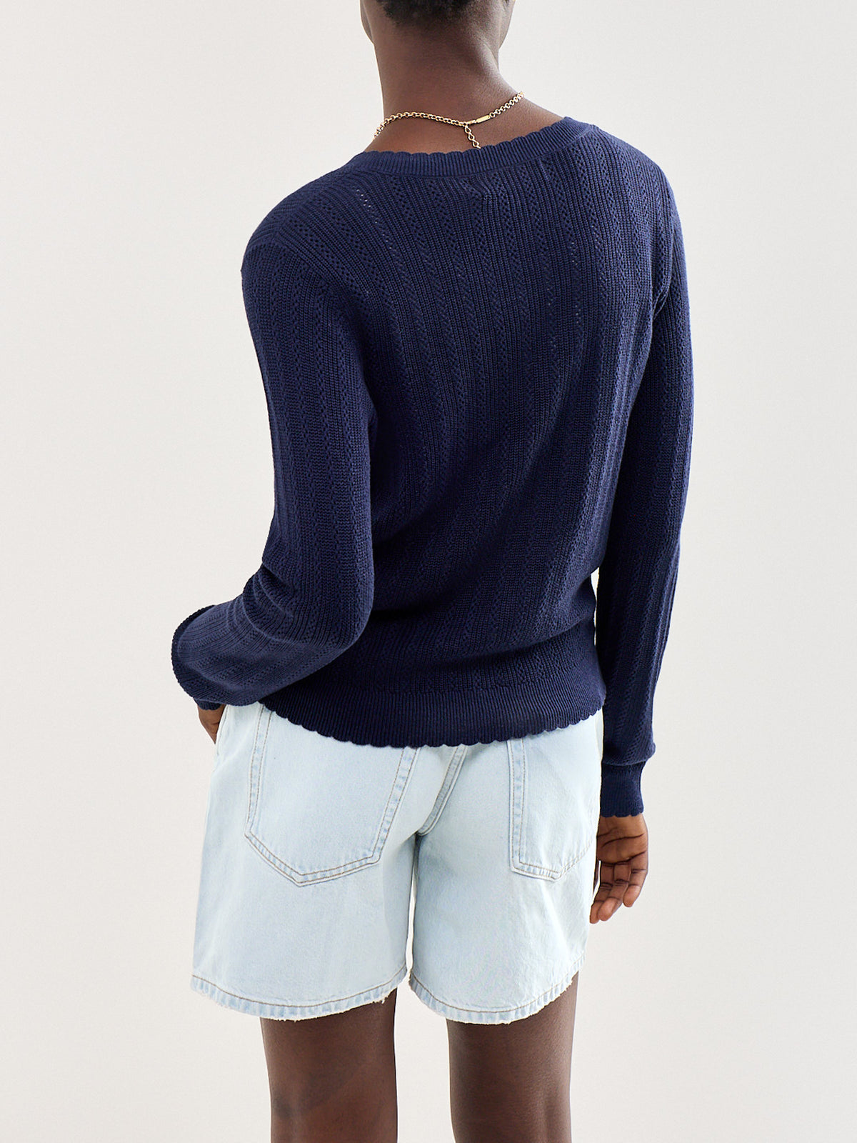 Newlex Pointelle Cardigan Navy
