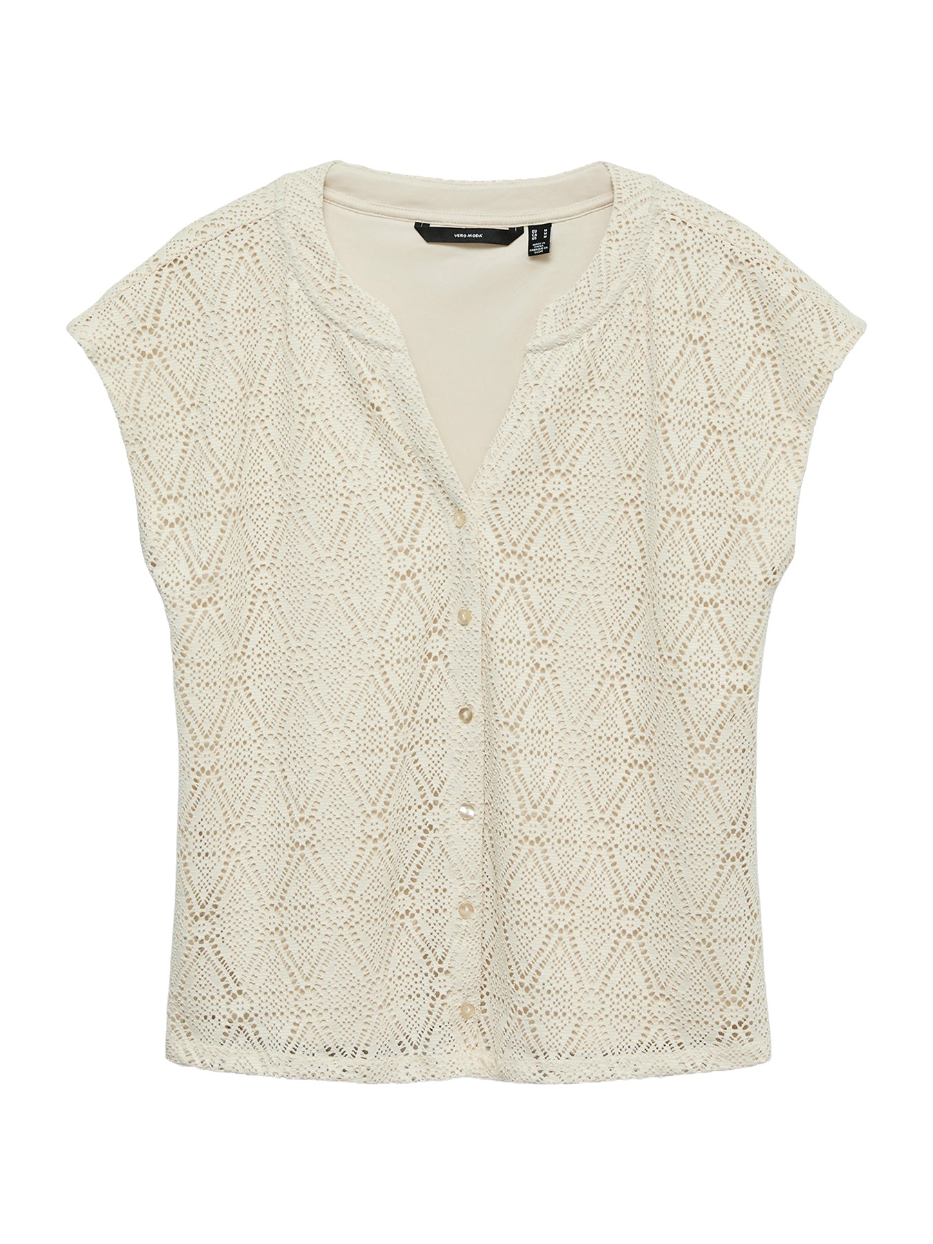 V-Neck Short Sleeve Top Beige