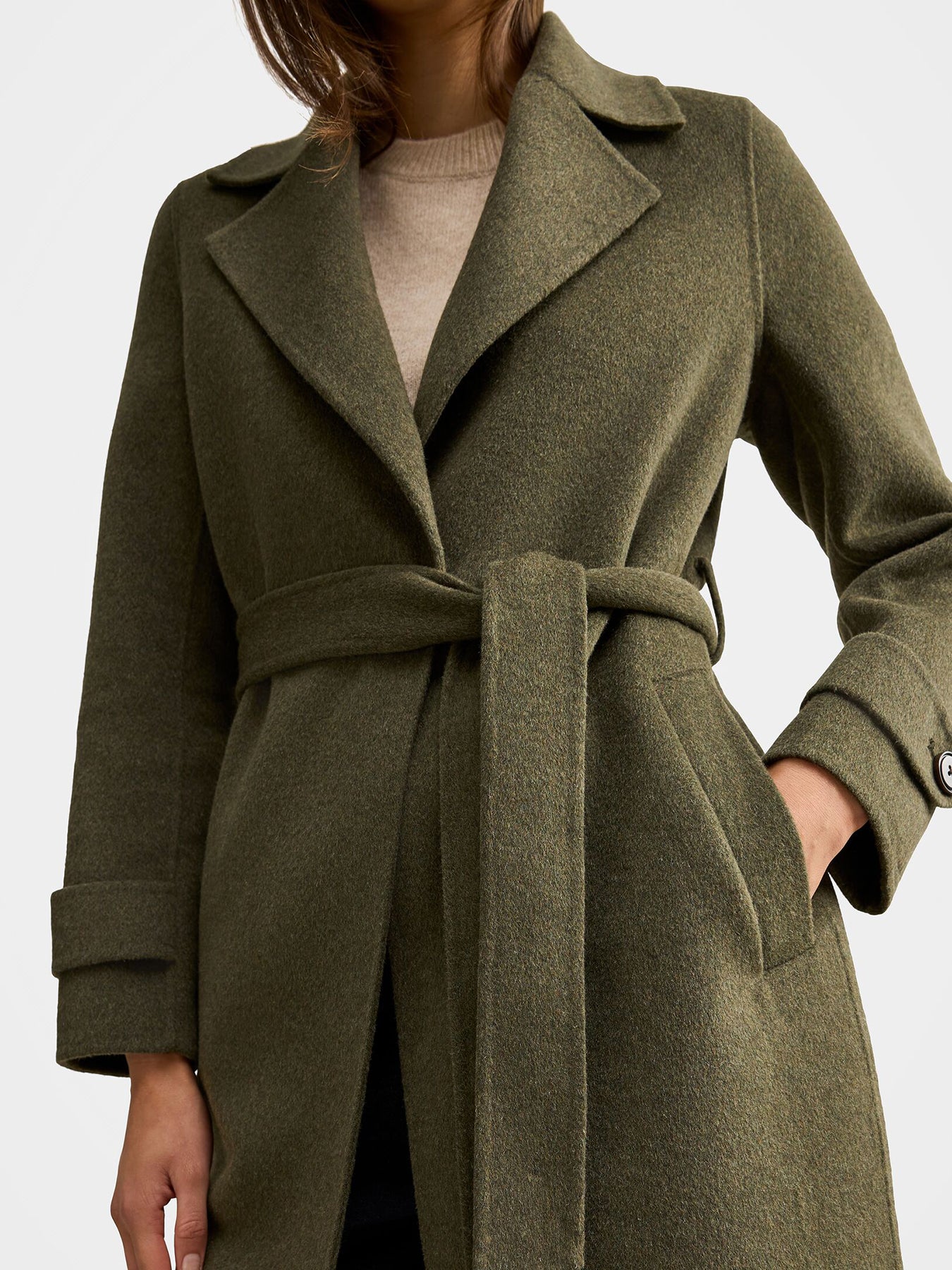 Natalie Felled Seam Coat Oak Green