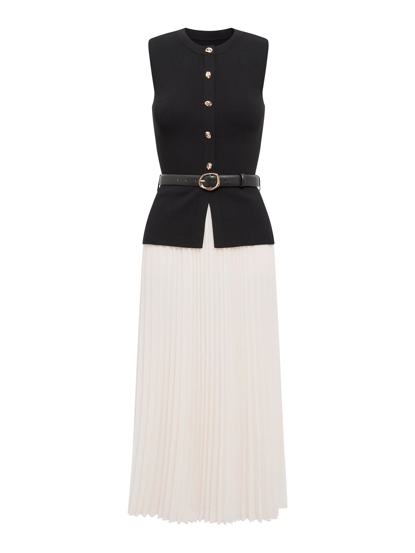 Louisa Woven Mix Knitted Dress Mono Stripe