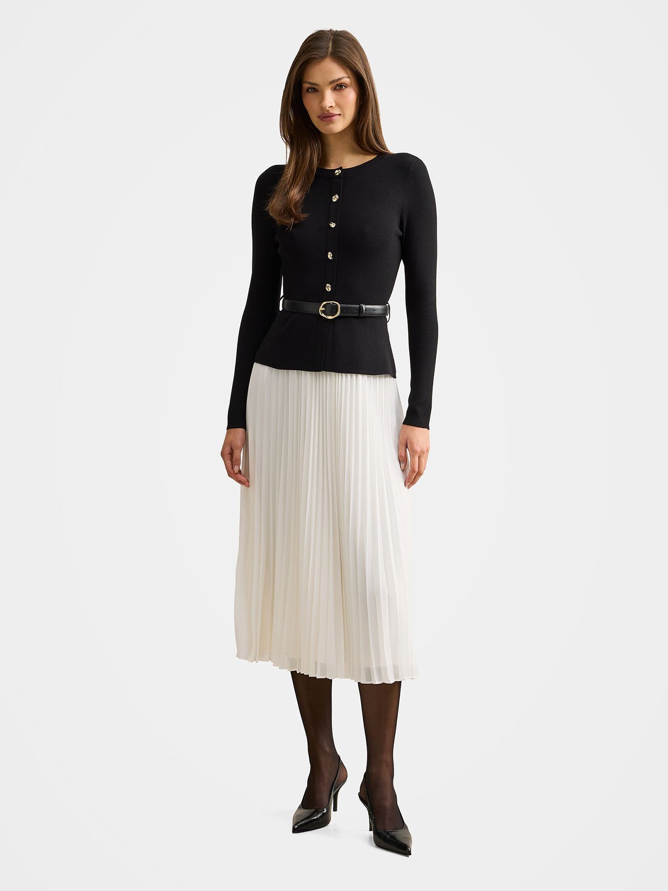 Louisa Woven Mix Knitted Dress Mono Stripe