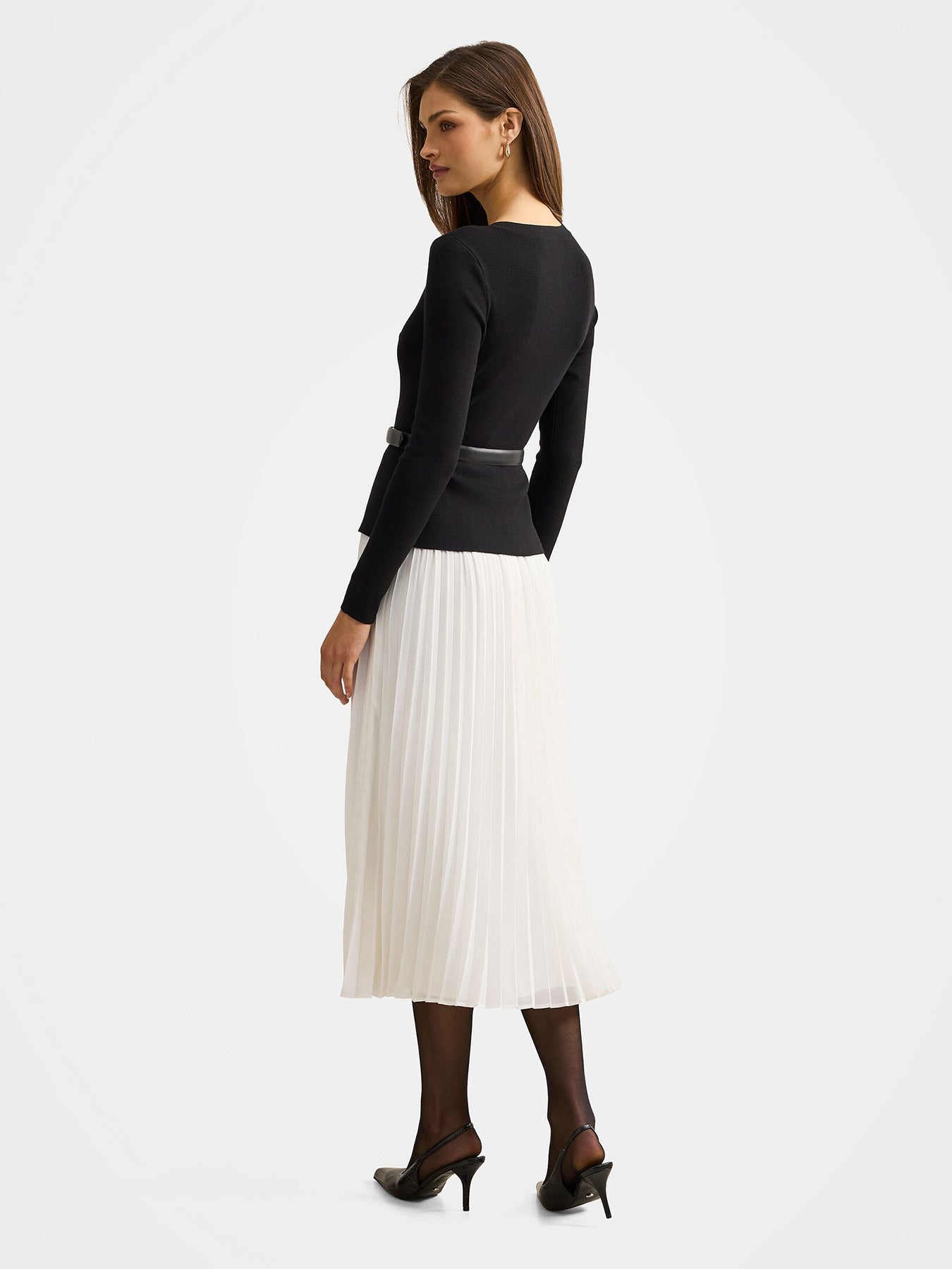 Louisa Woven Mix Knitted Dress Mono Stripe