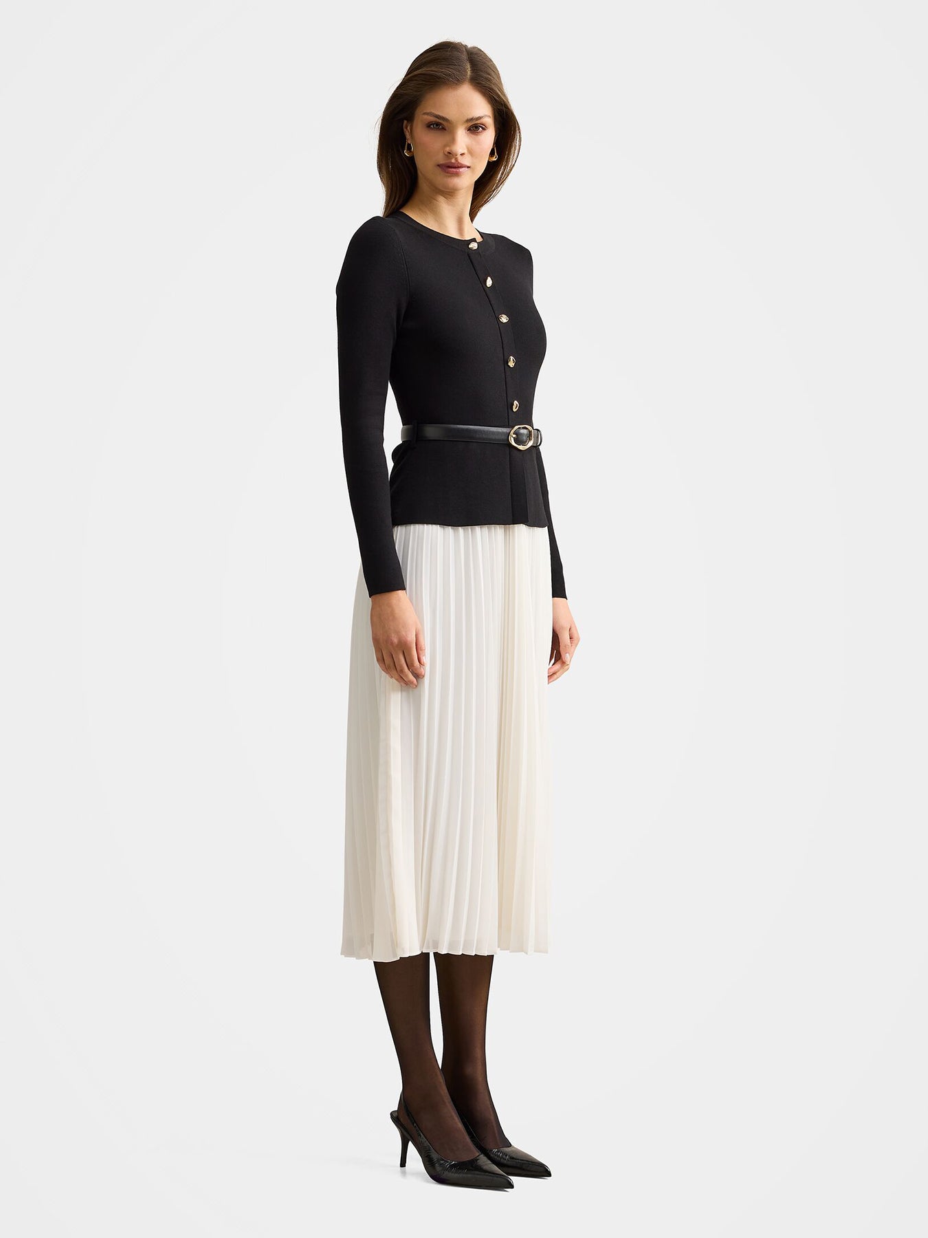 Louisa Woven Mix Knitted Dress Mono Stripe