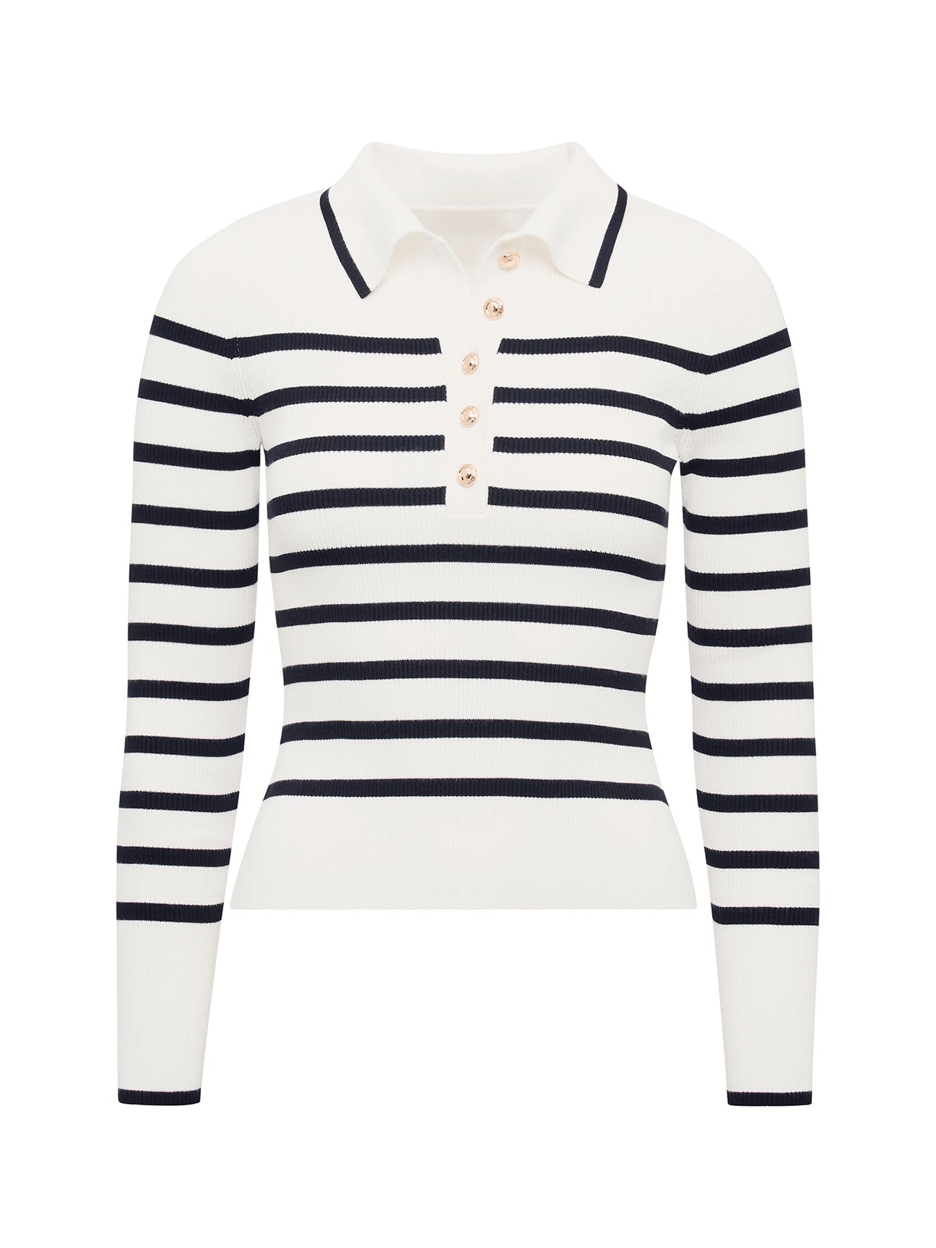Sasha Ribbed Knitted Polo T-shirt Mono Stripe