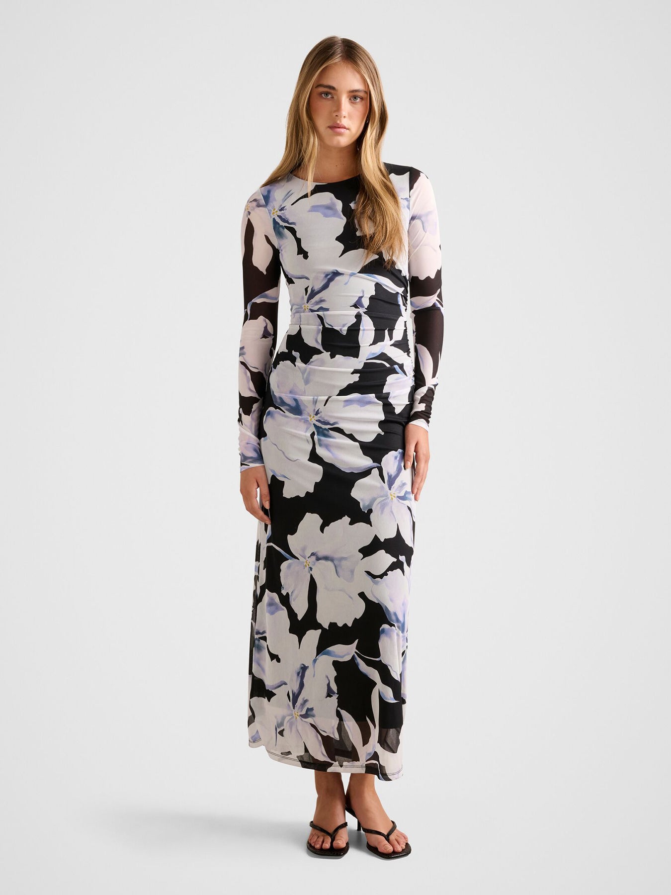 Amaya Long Sleeve Mesh Midi Dress