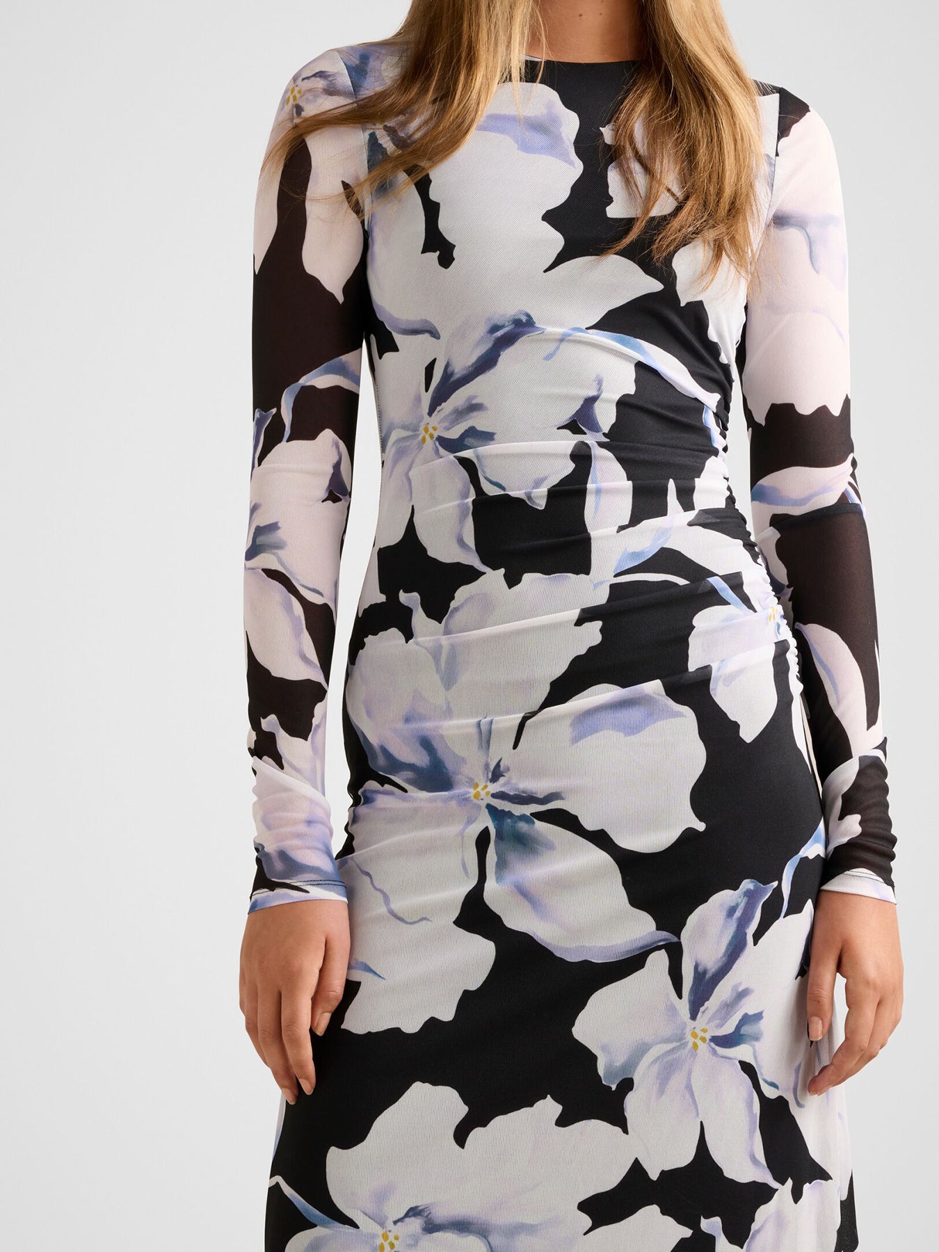 Amaya Long Sleeve Mesh Midi Dress