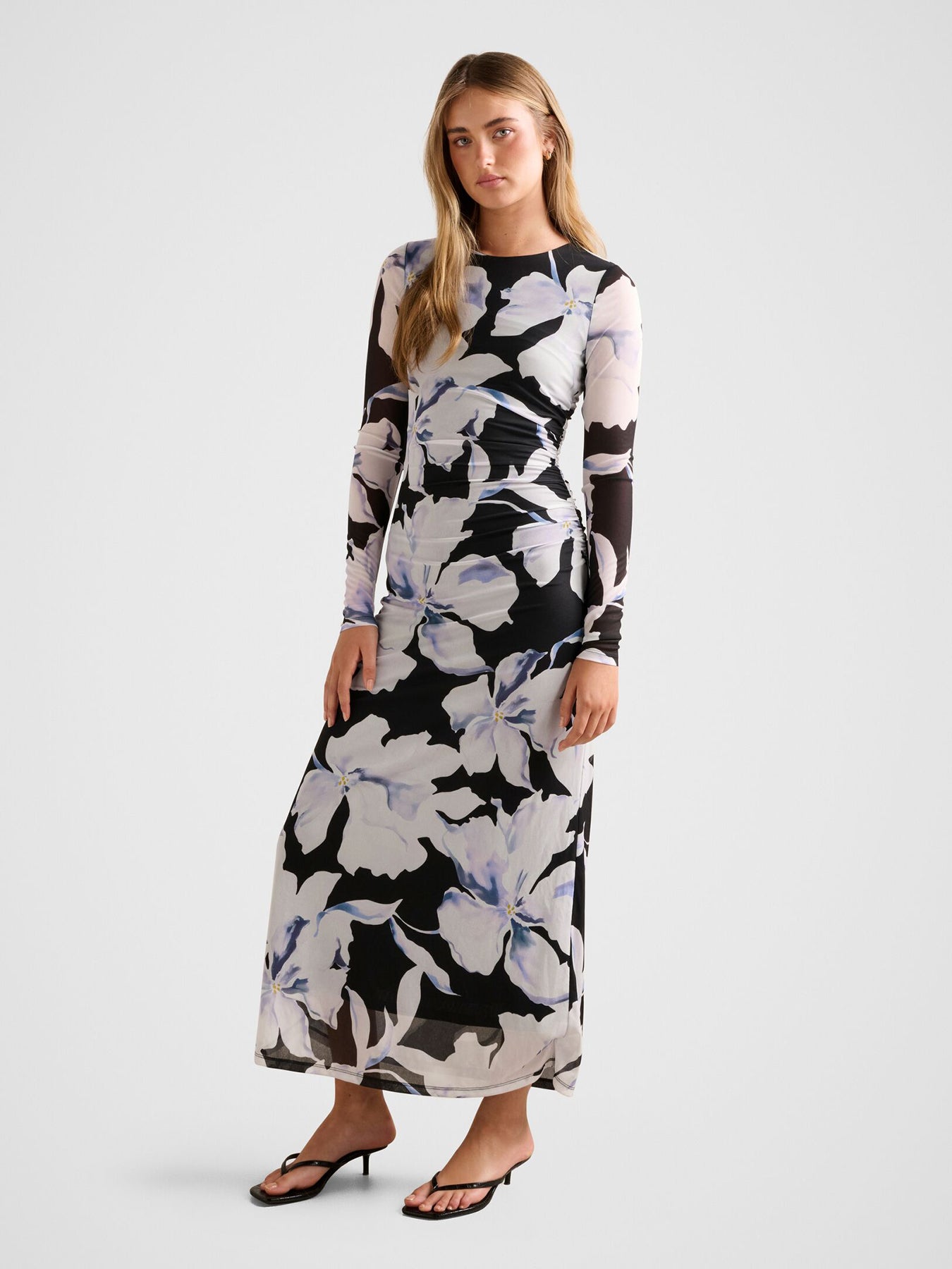 Amaya Long Sleeve Mesh Midi Dress