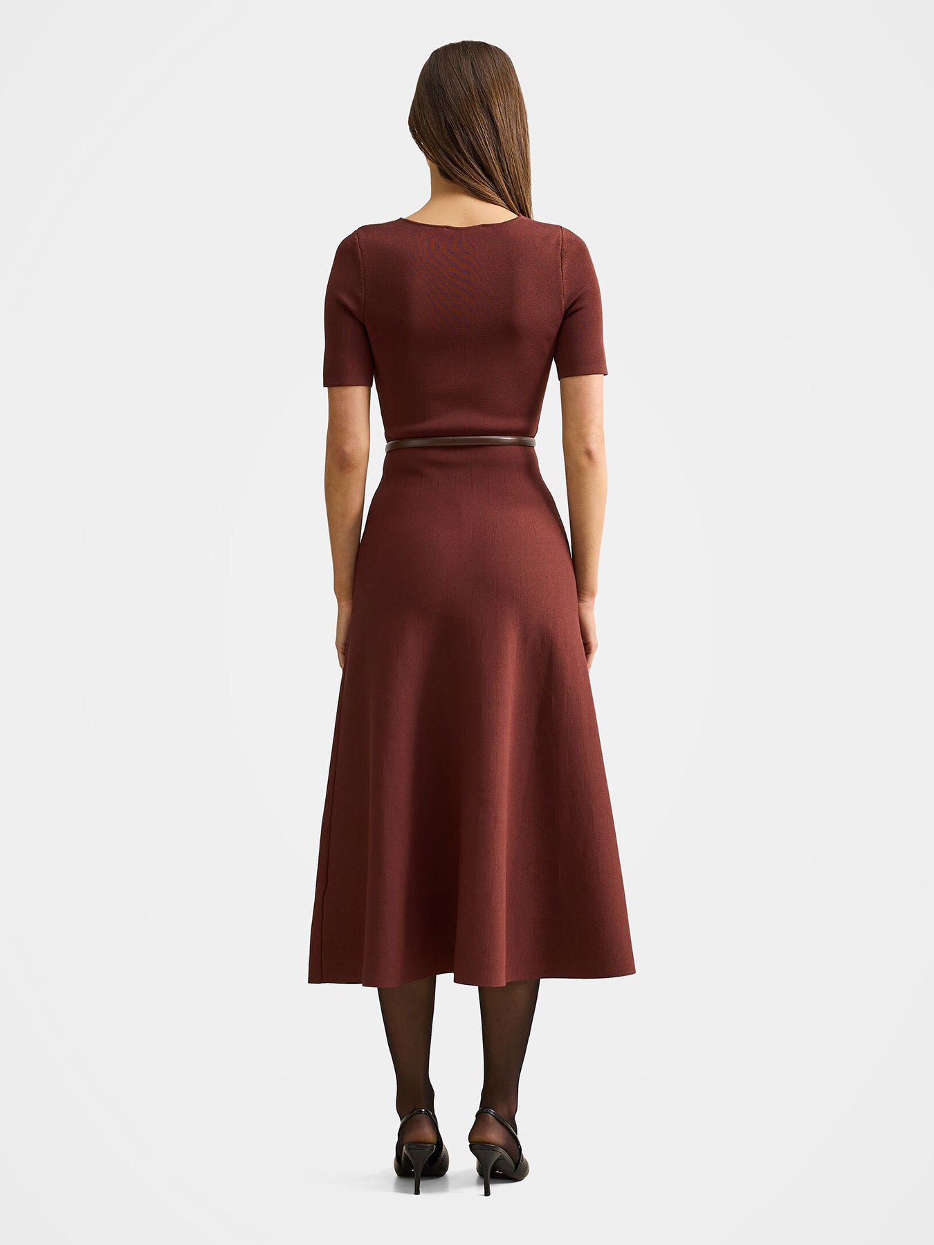 Celia Short Sleeve Midi Dress Chestnut Brown