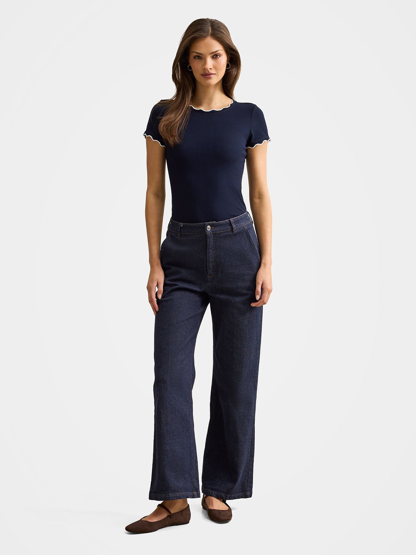 Rebecca Scallop Trim T-shirt Navy