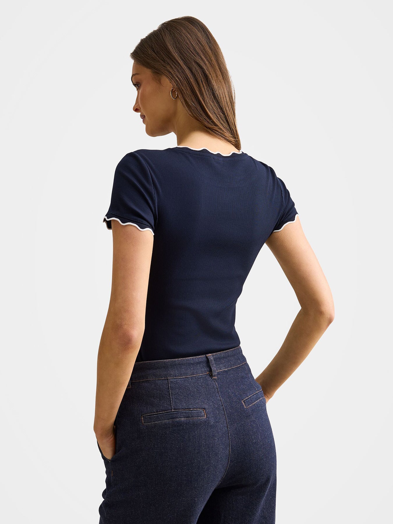 Rebecca Scallop Trim T-shirt Navy