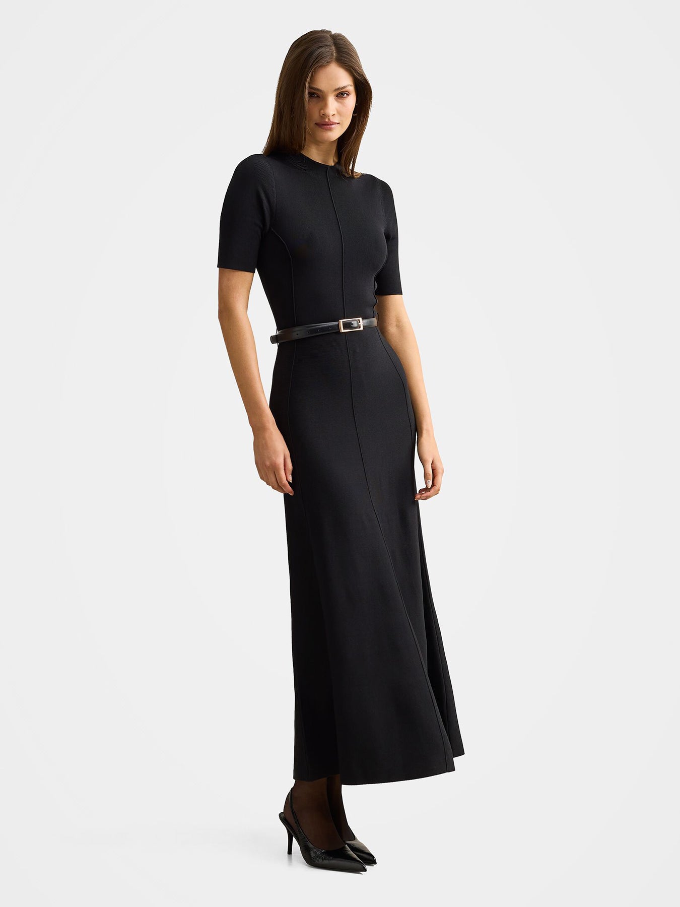 Josie A-line Knitted Midi Dress Black