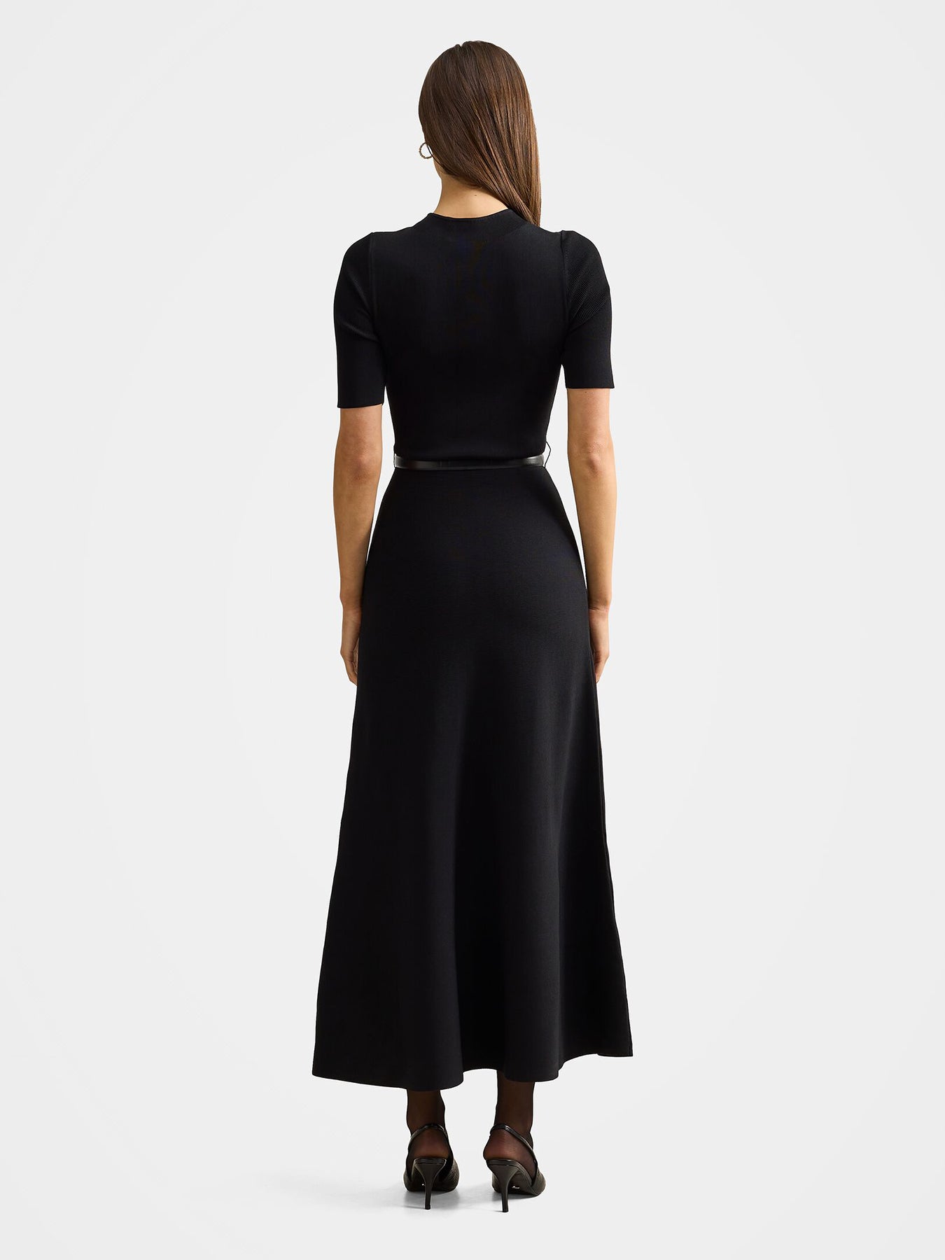 Josie A-line Knitted Midi Dress Black