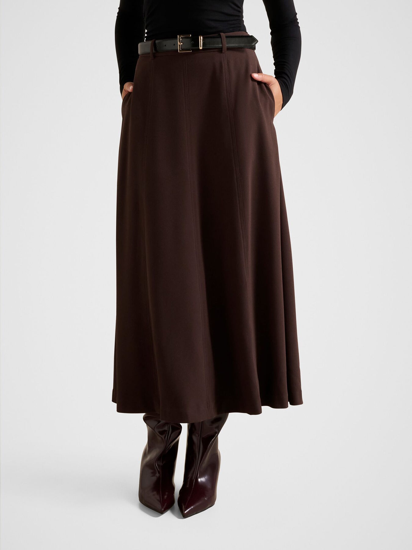 Celine Belted Midi Skirt Chocolate