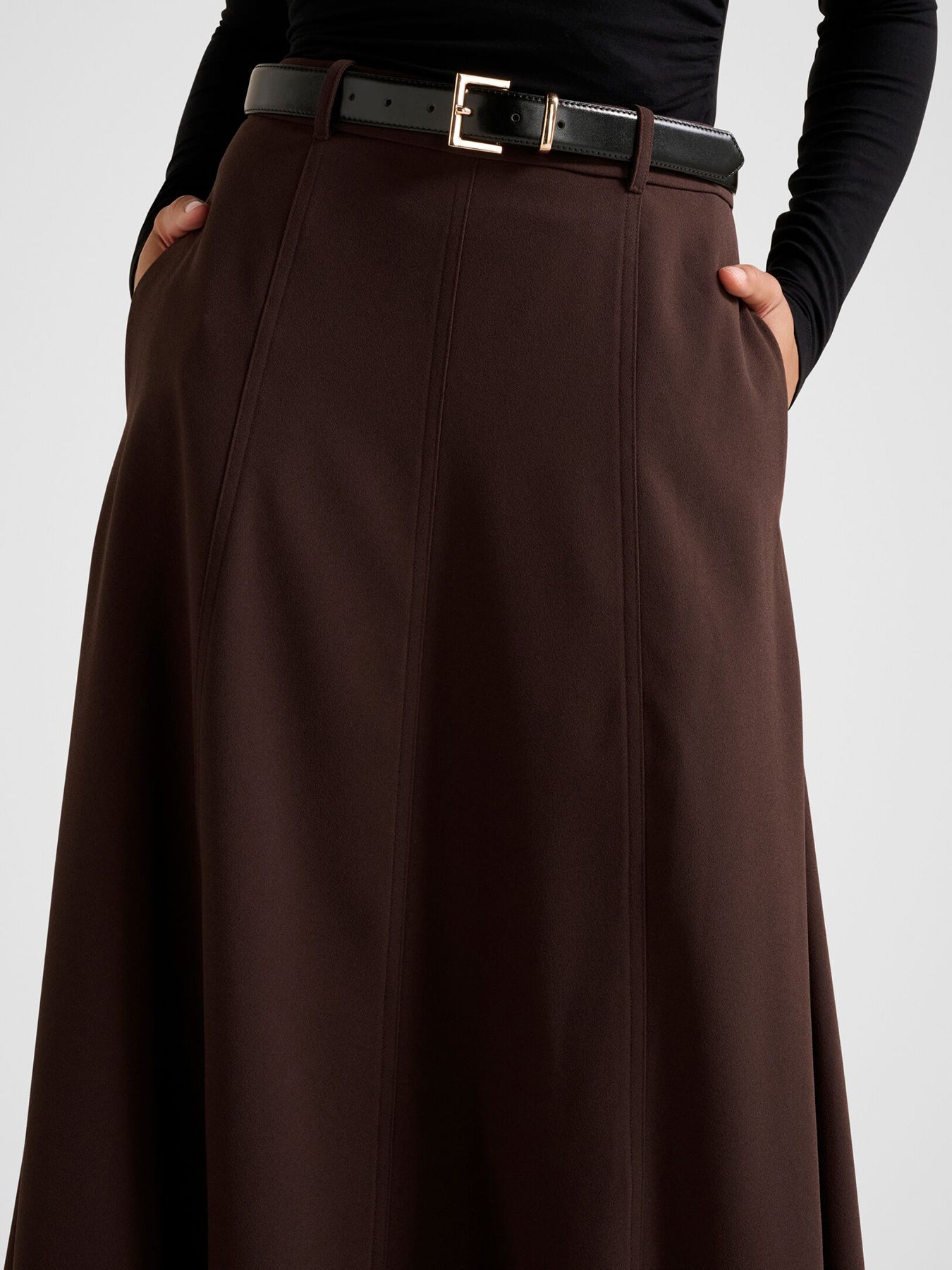 Celine Belted Midi Skirt Chocolate