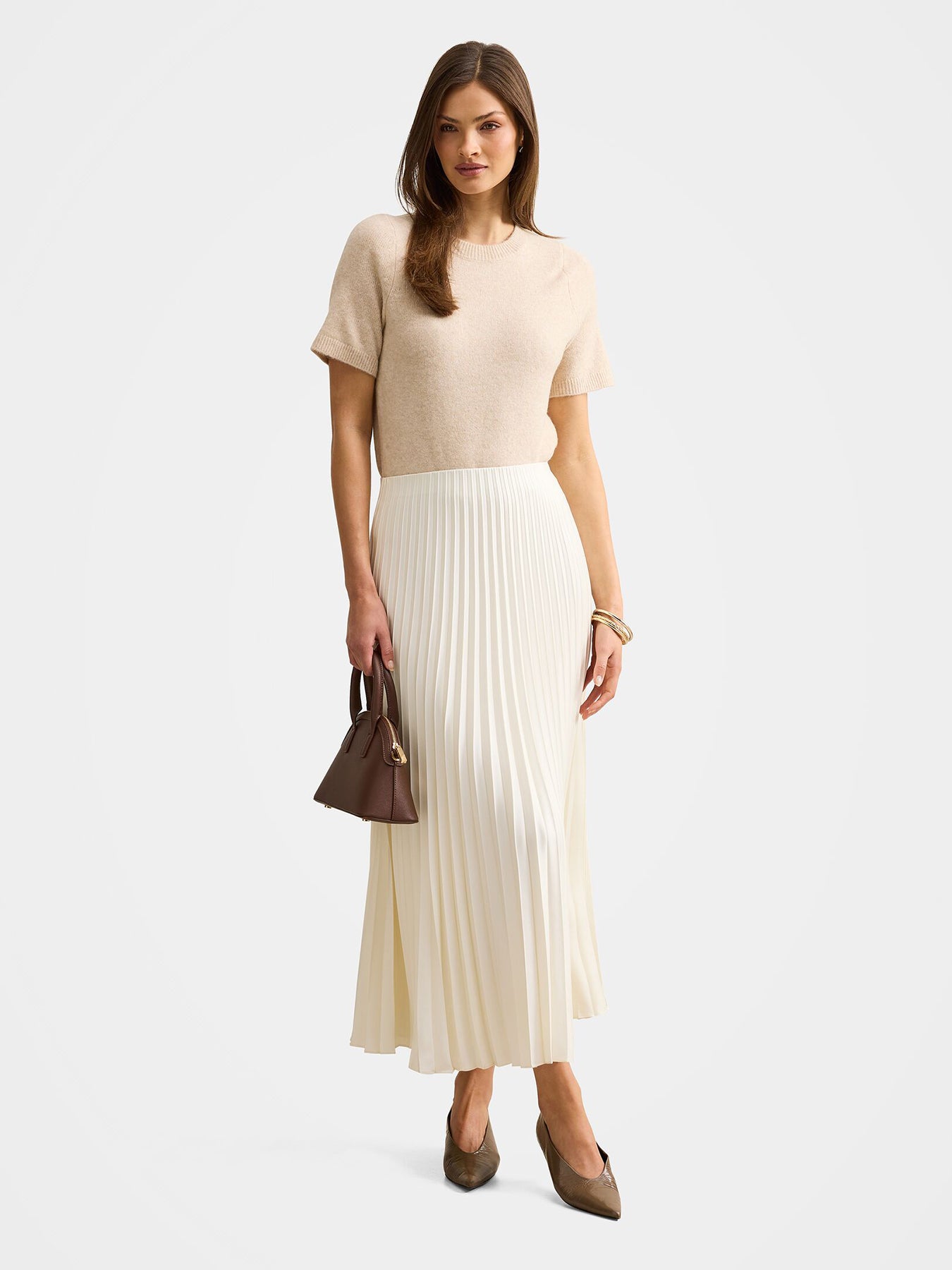 Yasmin Satin Pleated Skirt Cream