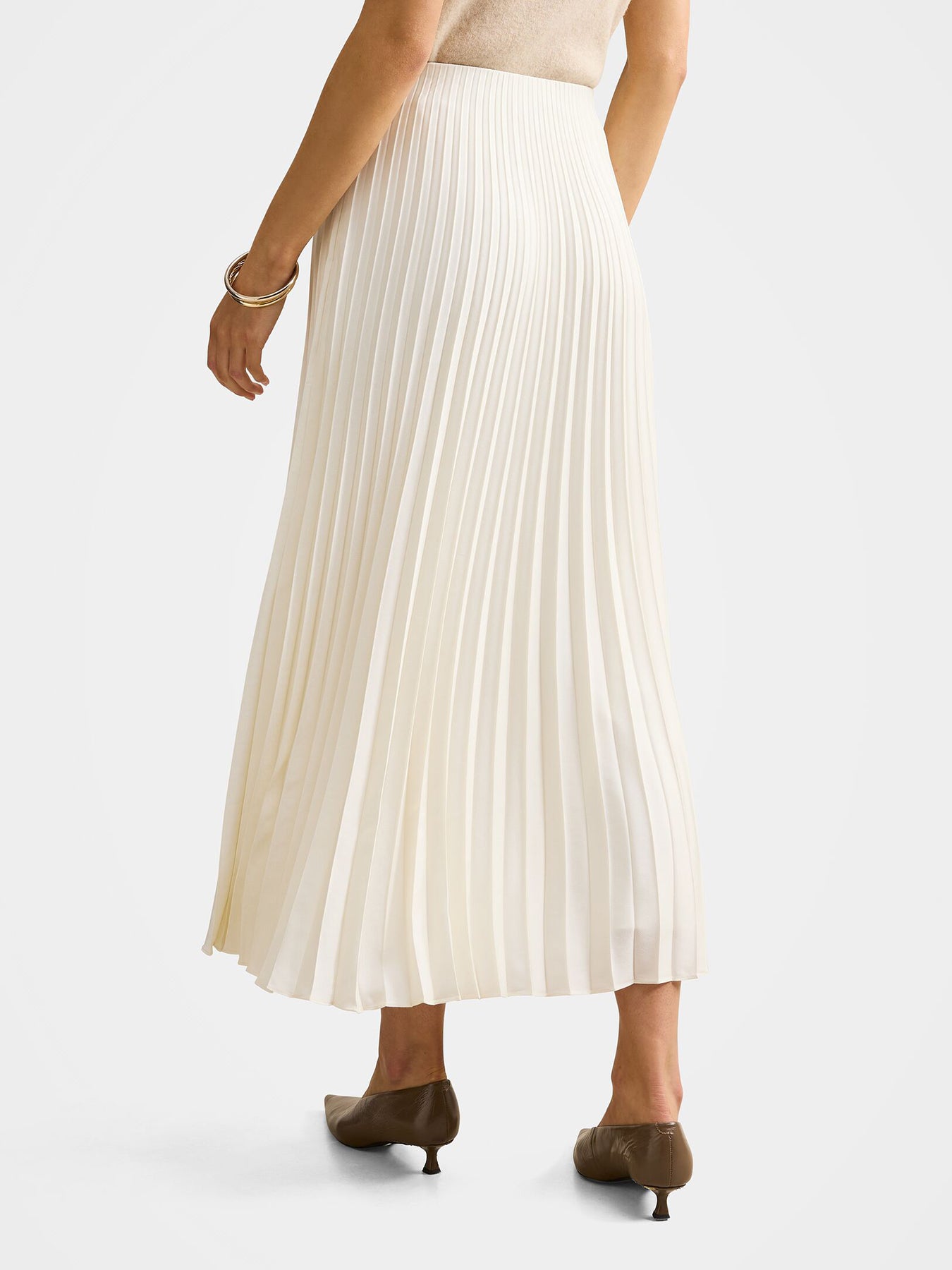 Yasmin Satin Pleated Skirt Cream