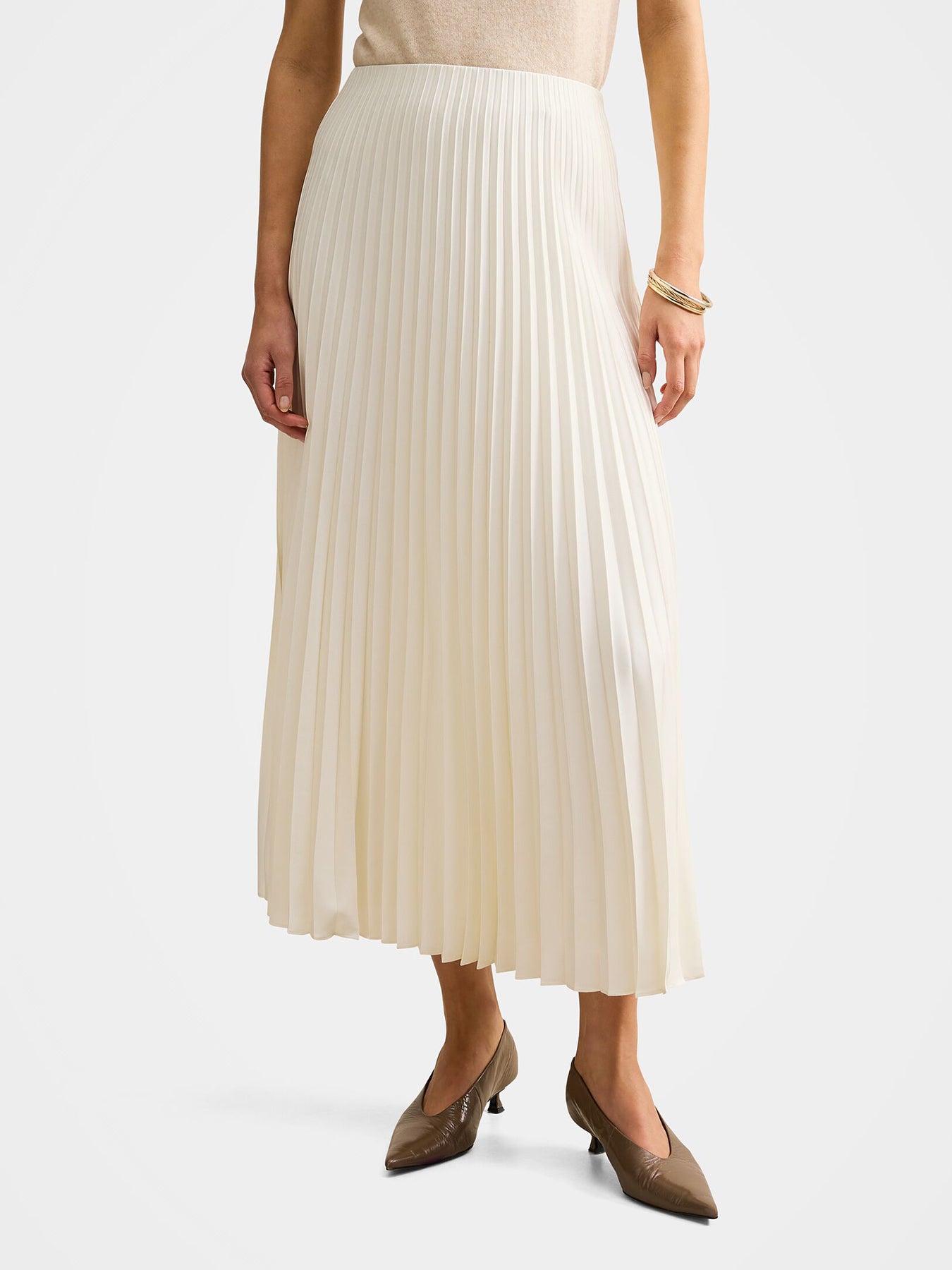 Yasmin Satin Pleated Skirt Cream