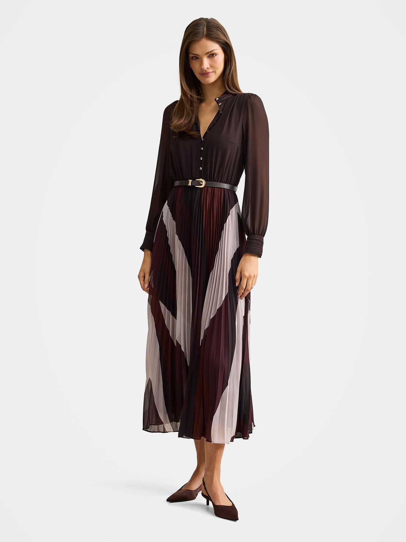 Anya Long Sleeve Pleated Midi Dress