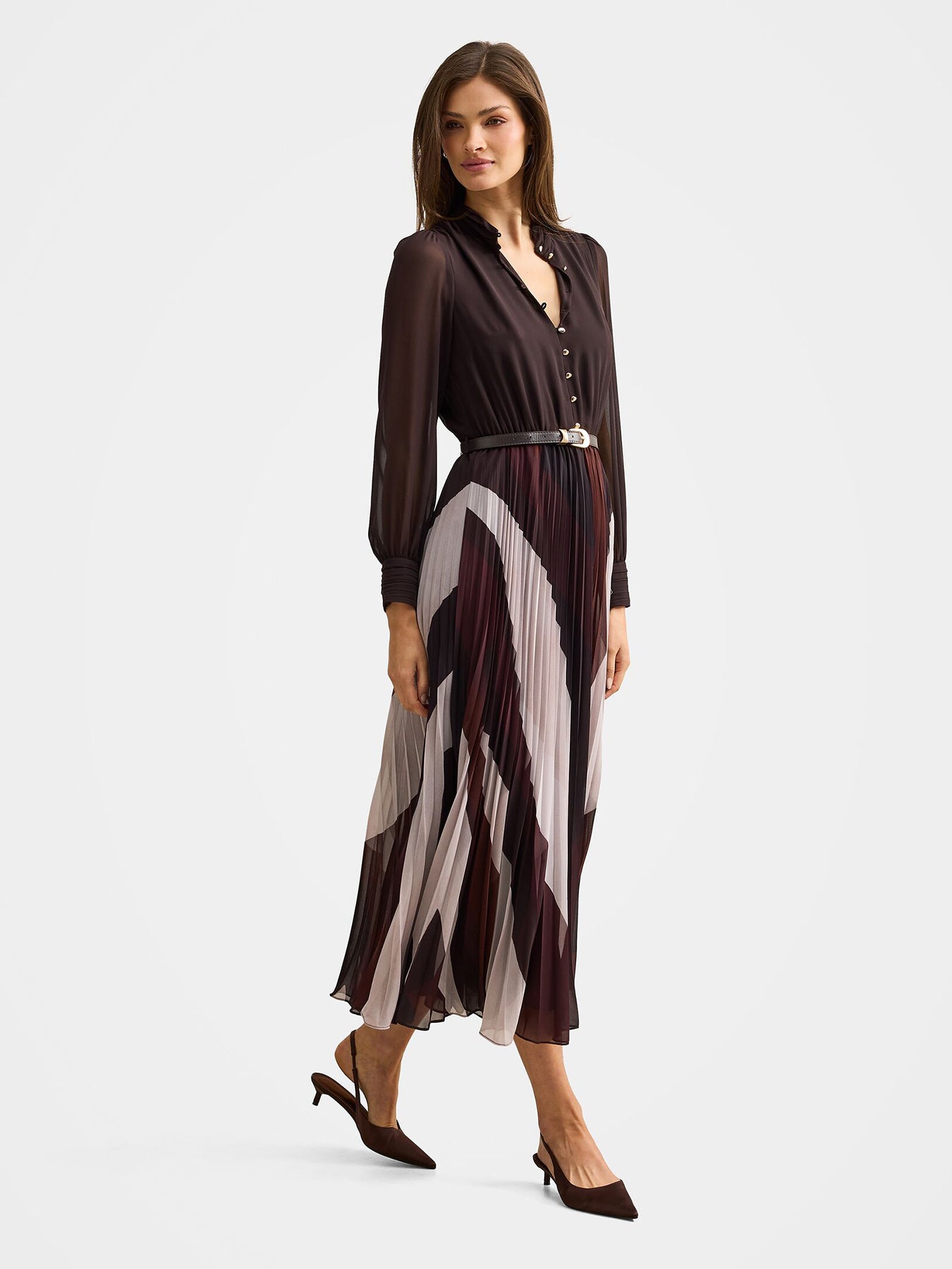 Anya Long Sleeve Pleated Midi Dress