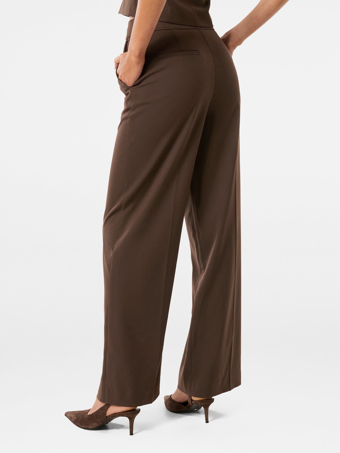 Tyla Button Tab Wide Leg Pants Chocolate Set