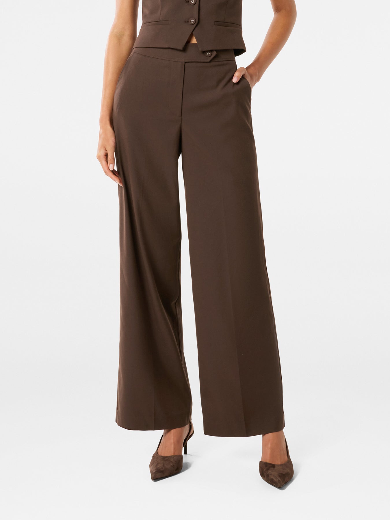 Tyla Button Tab Wide Leg Pants Chocolate Set