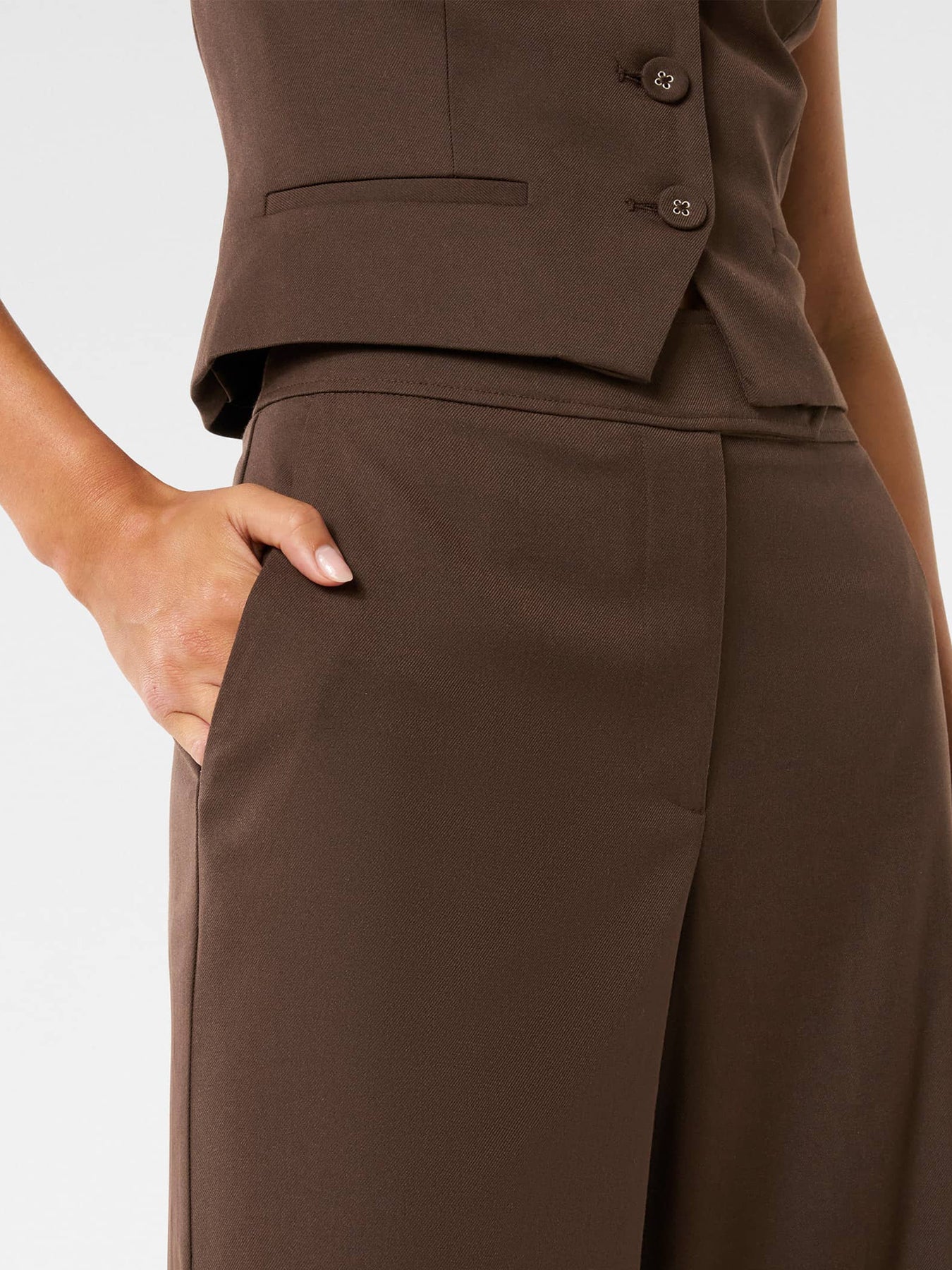 Tyla Button Tab Wide Leg Pants Chocolate Set