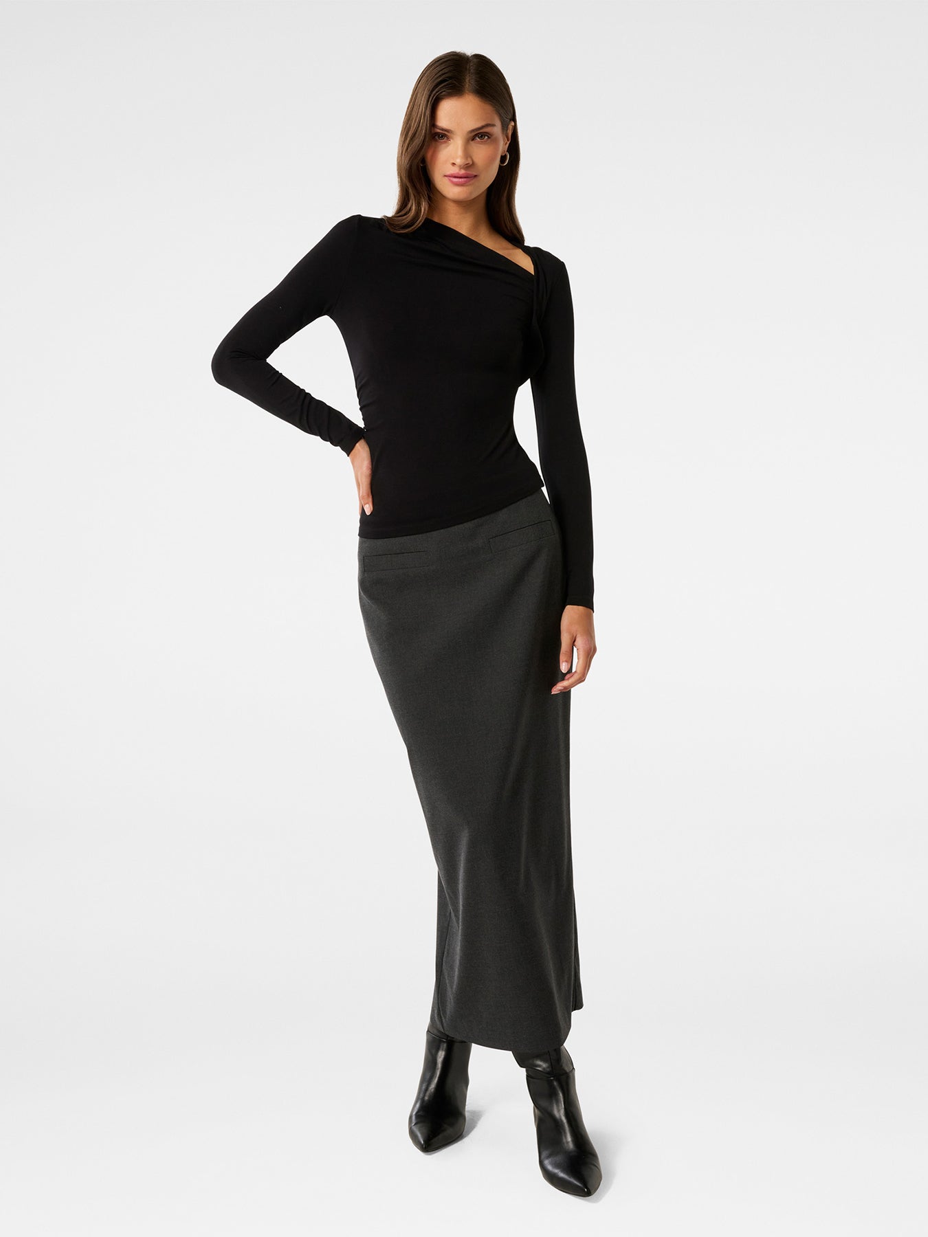 Roma Asymmetrical Neck Top Black