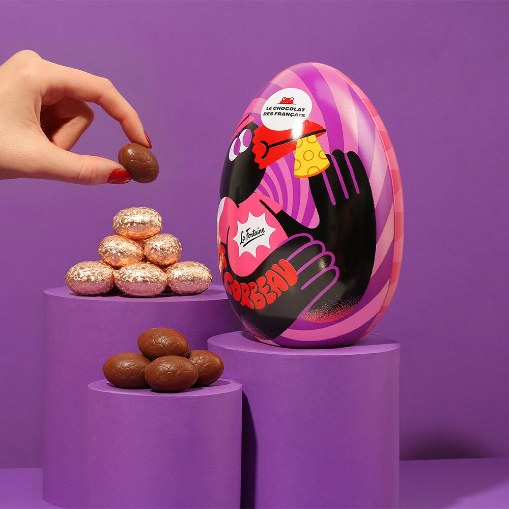 Hazelnut Praline and Caramel Milk Chocolate Egg Tin