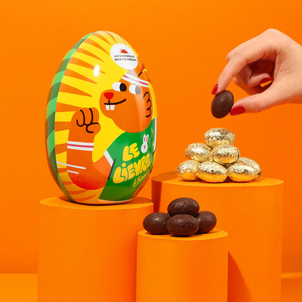 Gianduja and Hazelnut Praline Chocolate Egg Tin