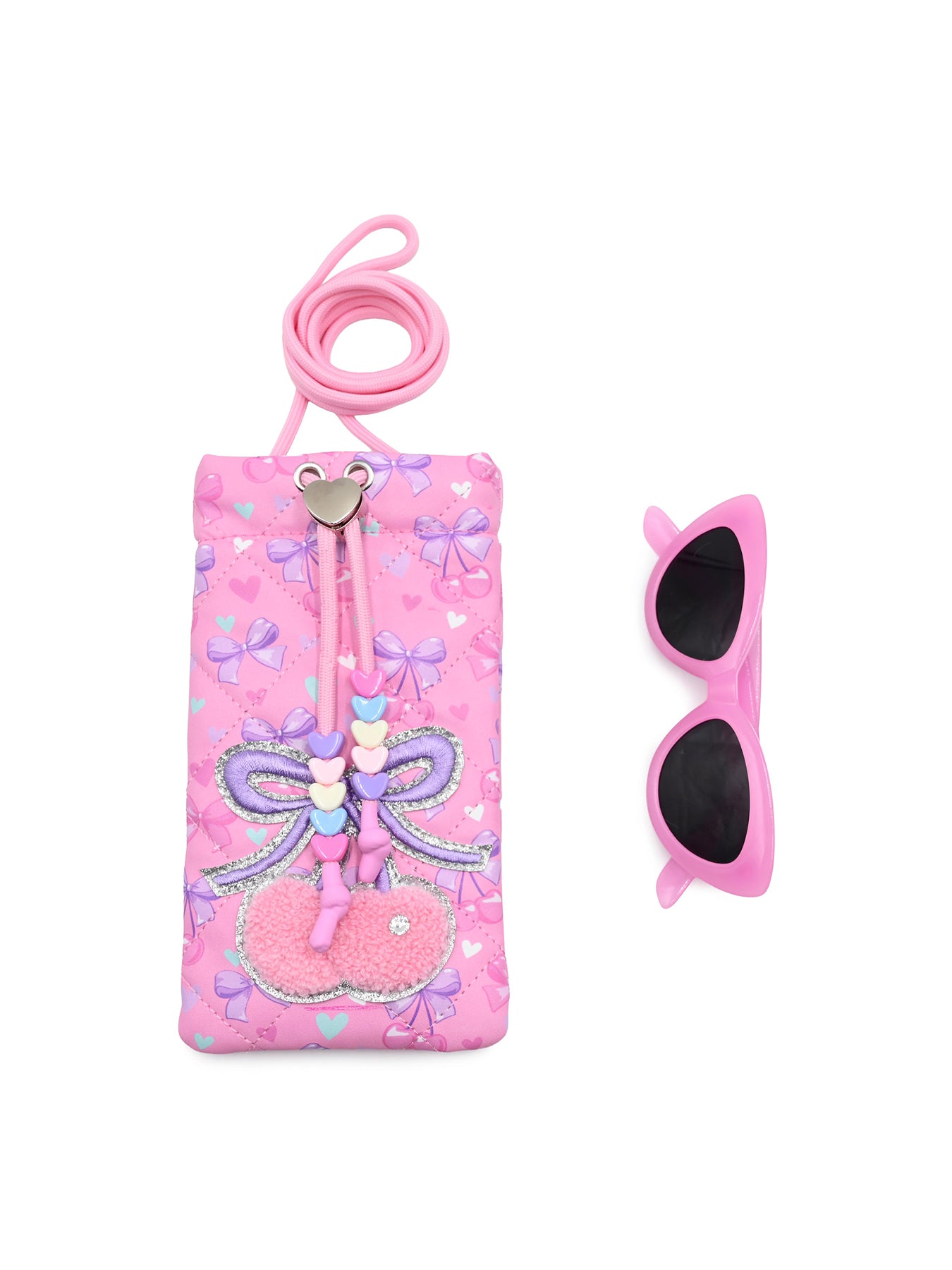 Kids' Cherry Drawstring Case And Sunglasses Set Multi
