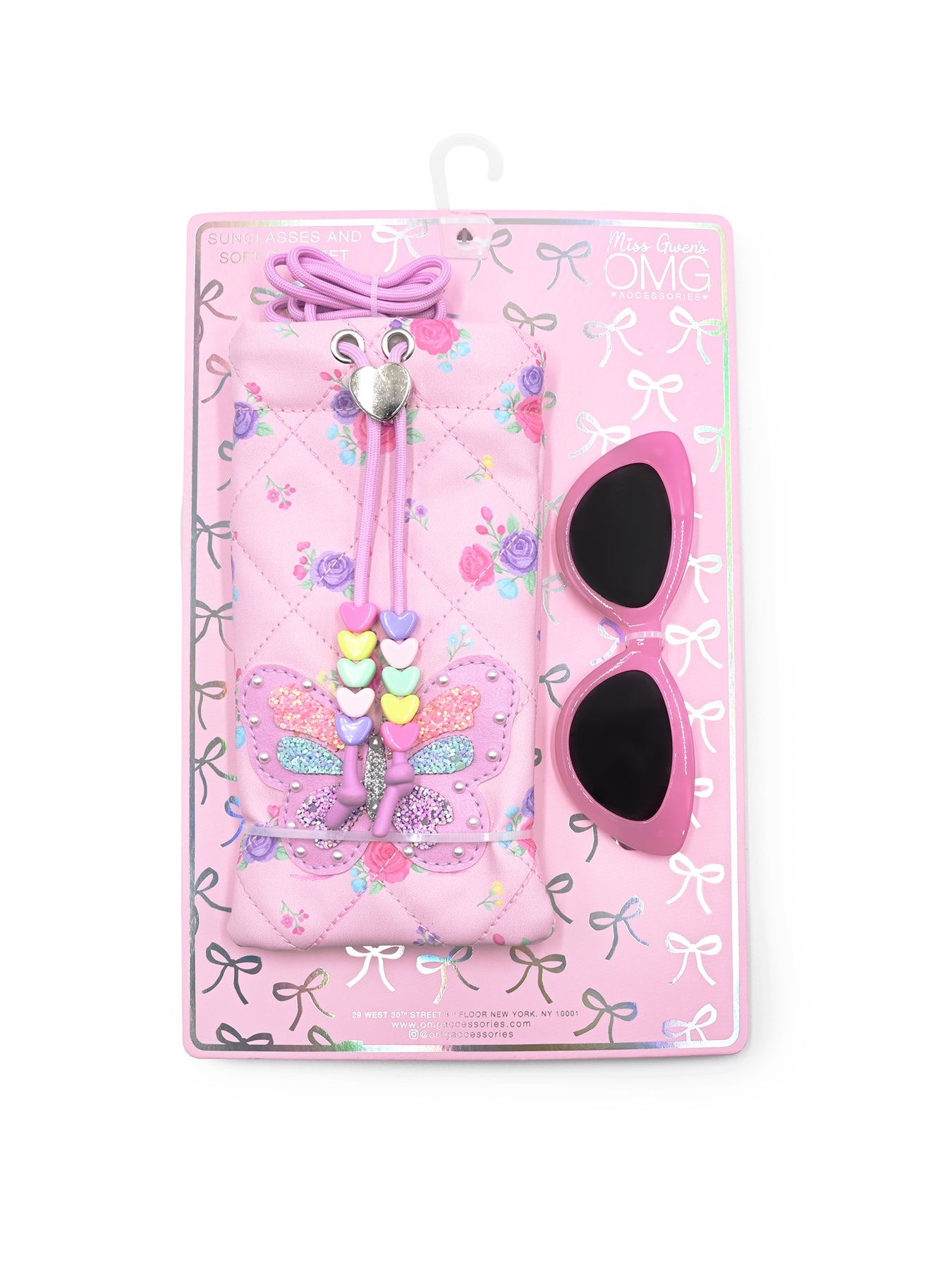 Kids' Floral Butterfly Drawstring Case And Sunglasses Set Multi