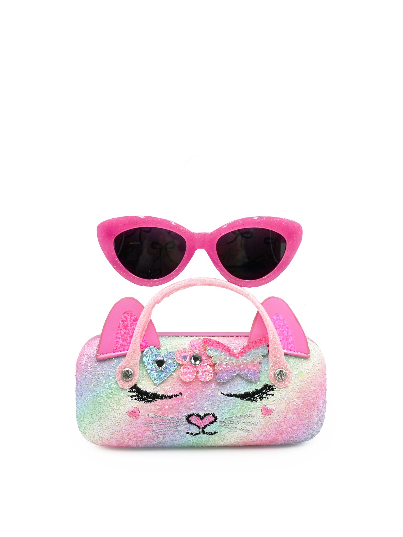 Kids' Heart Flower Butterfly Glitter Case And Sunglasses Set Multi