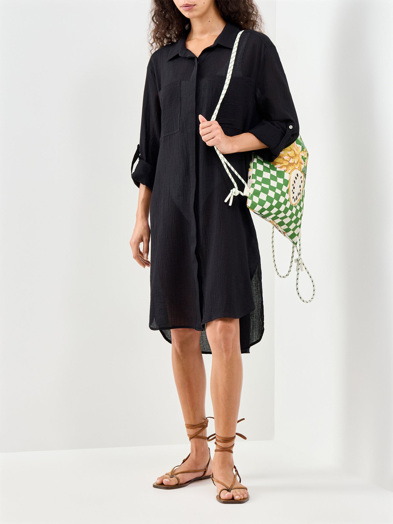 Crinkle Twill Beach Shirt Black