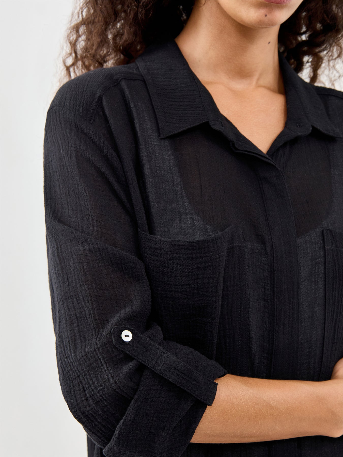 Crinkle Twill Beach Shirt Black